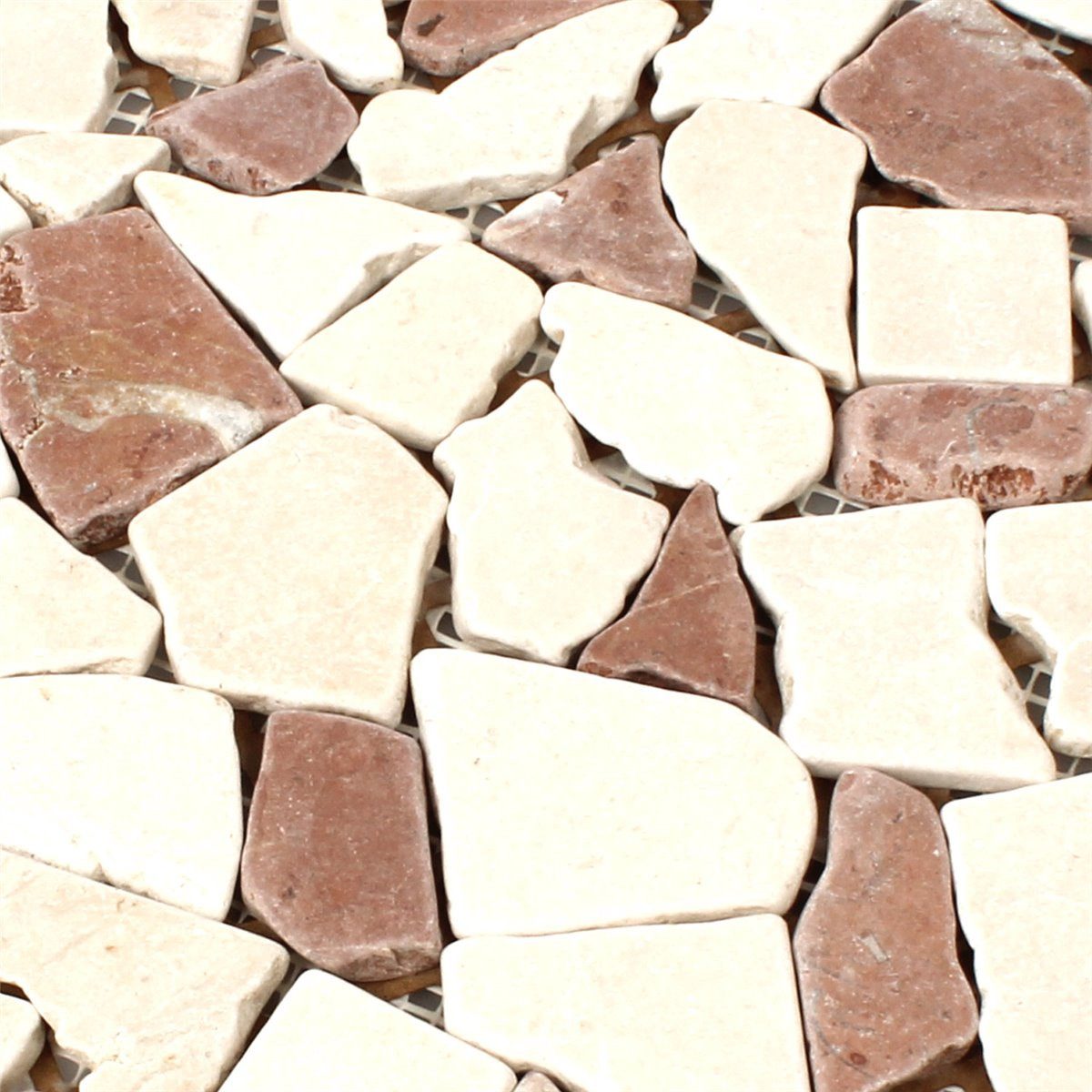 Mosafil Mosaikfliesen Marmor Bruch Naturstein Mosaikfliesen Solares Rosso Verona Botticino, Naturstein-Marmor 30.500x30.500, rot-beige, Verlegefertig auf ein Netz geklebt - Frostsicher - Wasserfest -