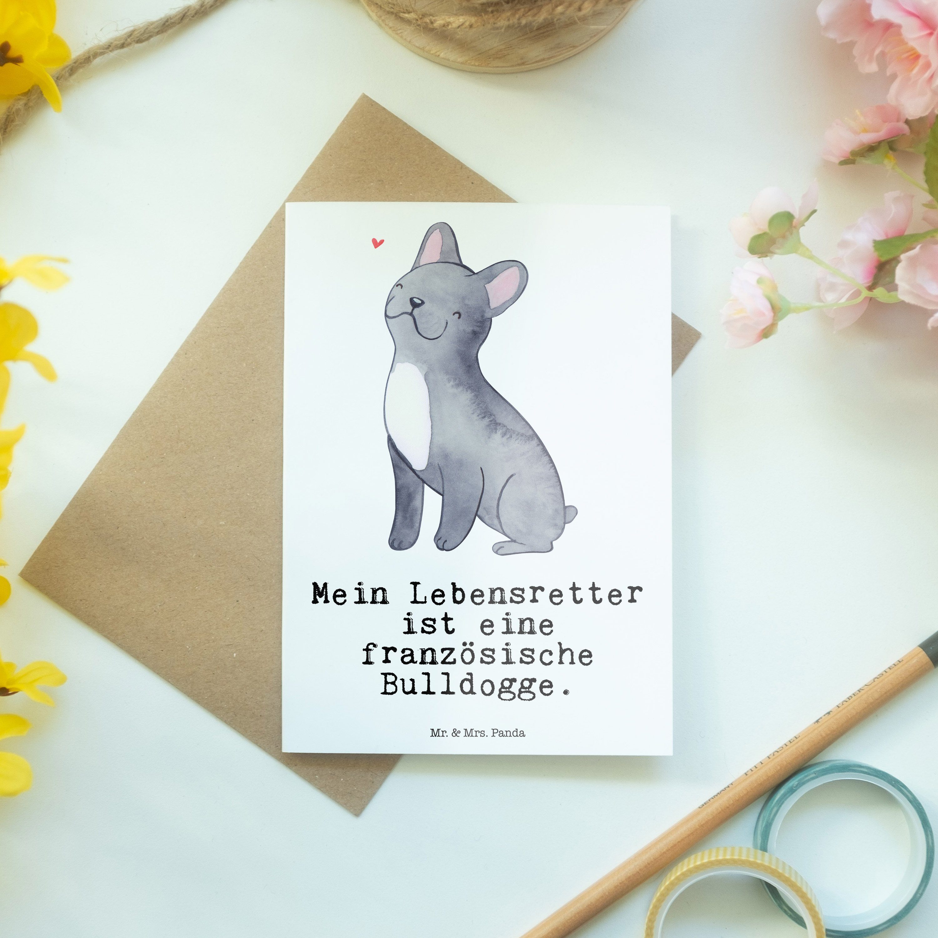 Grußkarte - Lebensretter - Geschenk, Panda Geburtstagskar & Bulldogge Mr. Französische Mrs. Weiß