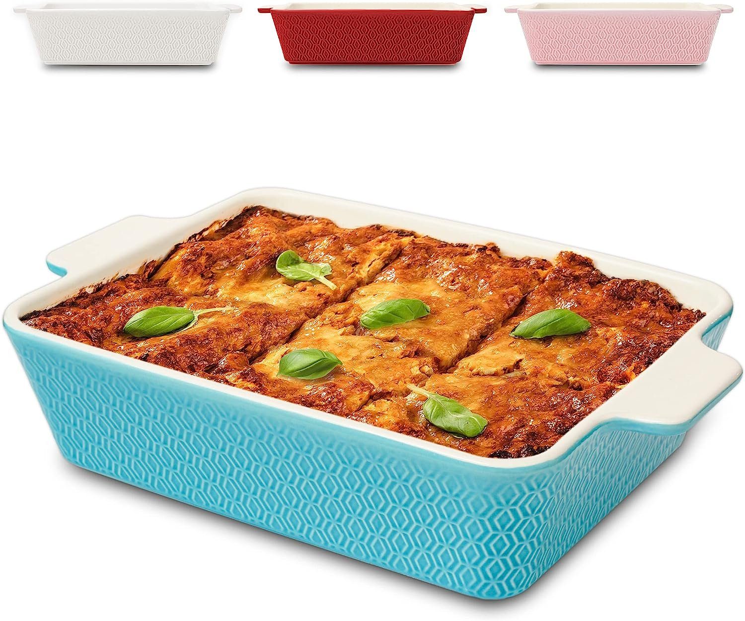 Praknu Auflaufform Auflaufform Blau 28cm Keramik – Backofen 280°C & Mikrowelle, Porzellan - Keramik, (1-St), Für 4 Personen Lasagne, Tiramisu & Auflauf - Hoher Rand - Rechteckig