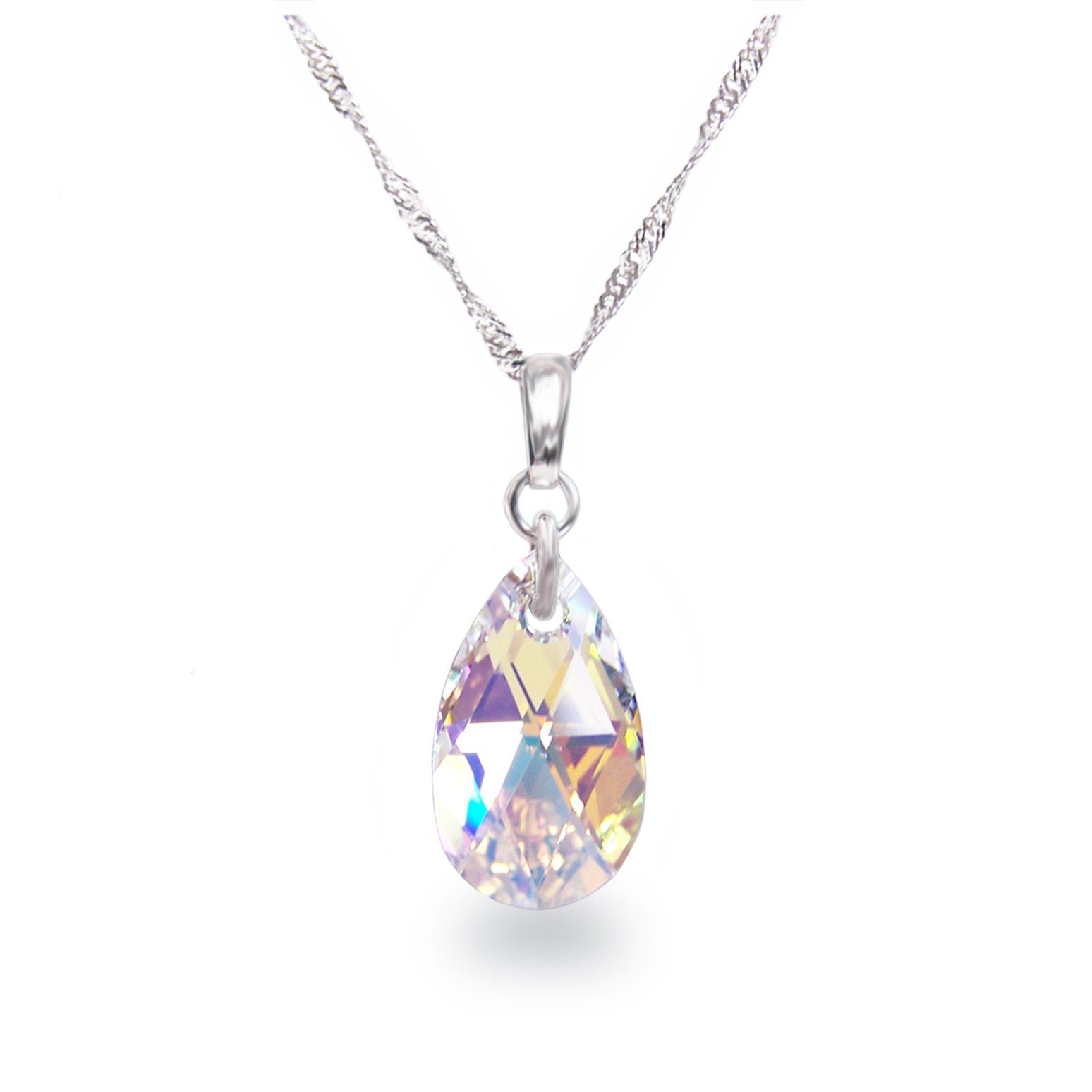 Kette mit Anhänger Tropfen Kristall 22mm Silberkette Halskette 925 Silber