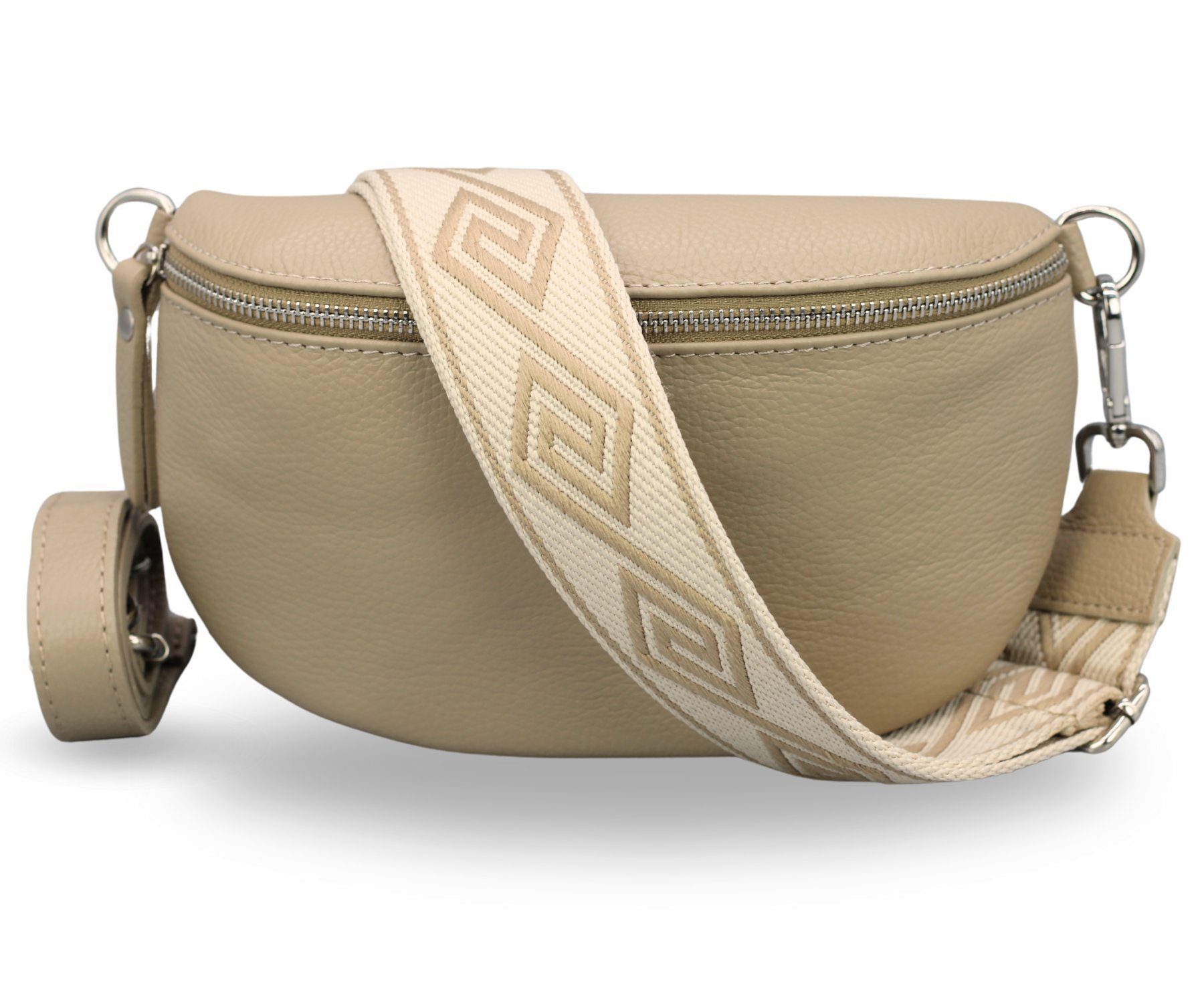 Gürteltasche Bauchtasche Damen Leder Taupe, Umhängetasche, Echtes Leder