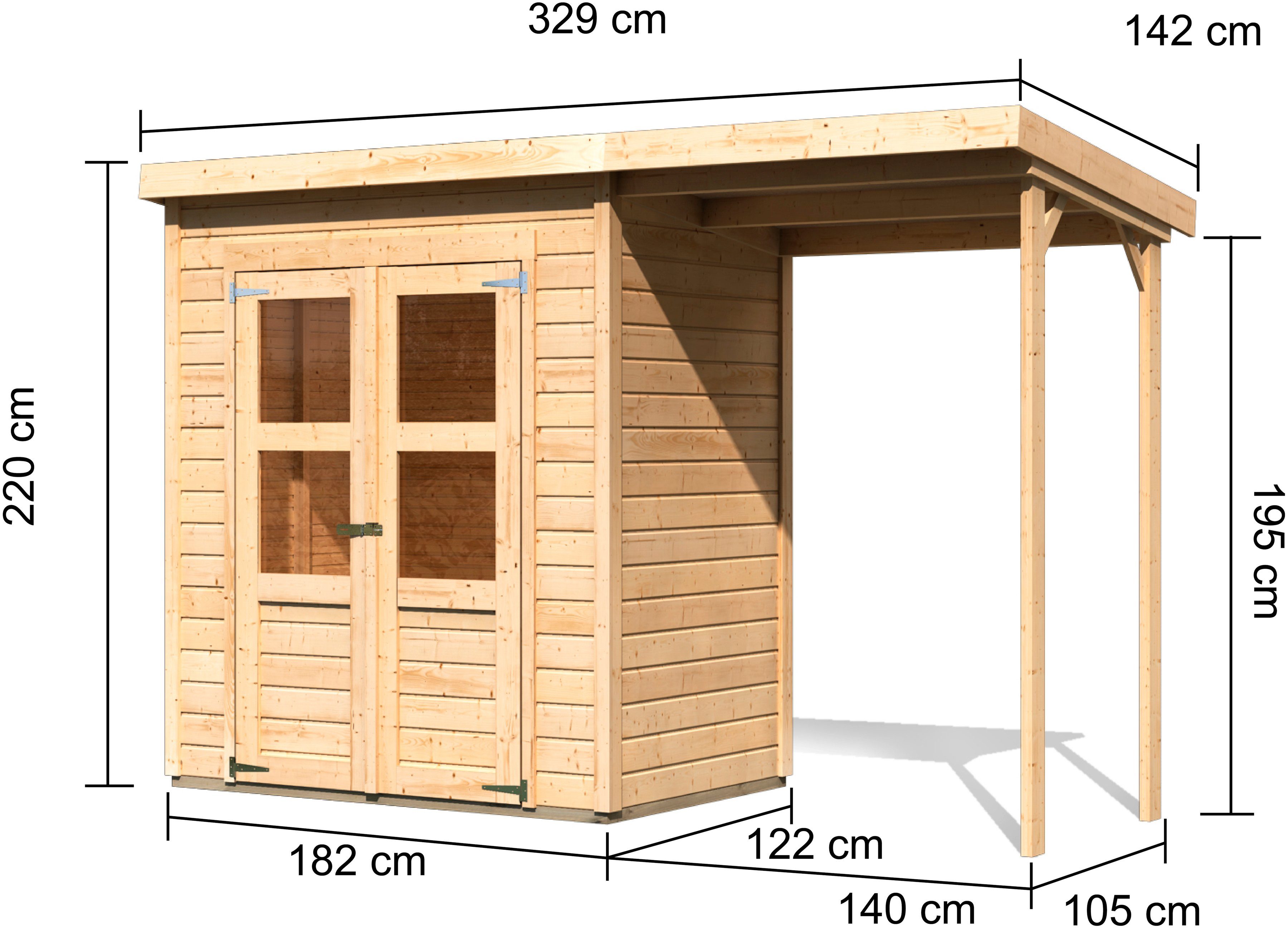 329x142 cm, Merseburg Gartenhaus Karibu 2, BxT: (Set)