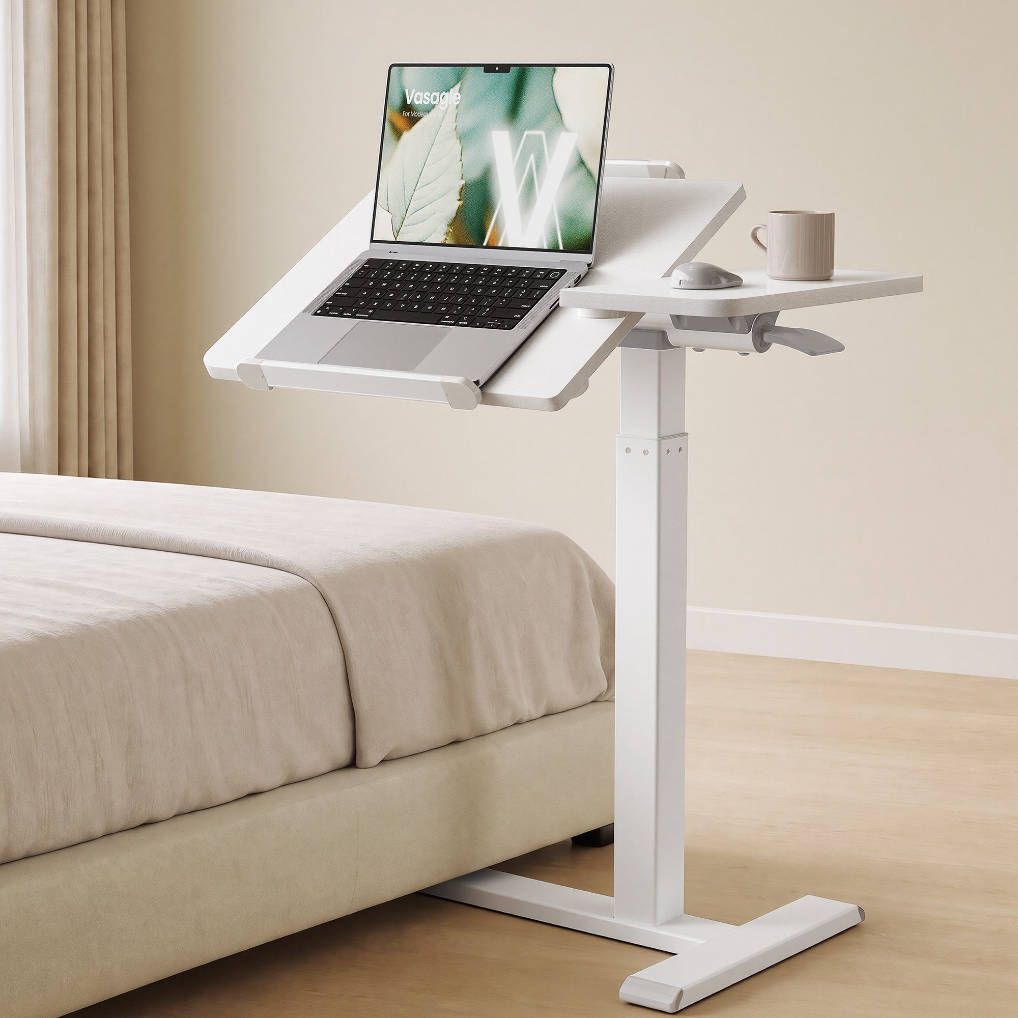 VASAGLE Schreibtisch Höhenverstellbarer Laptoptisch mit Rollen und Neigbarer Tischplatte, 70 x 40 x 68-102,5 cm Weiß