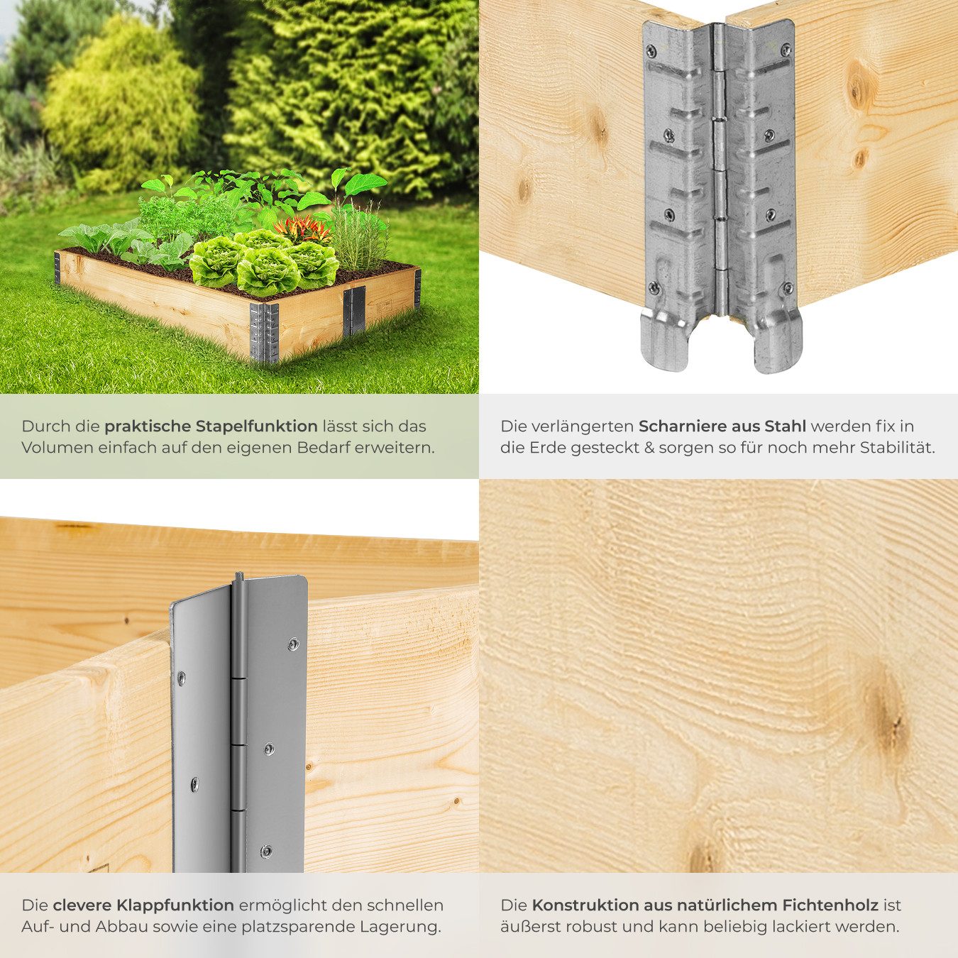 tectake Hochbeet Pflanzenkasten klappbar und stapelbar 120x80x19cm (1 St), aus Holz