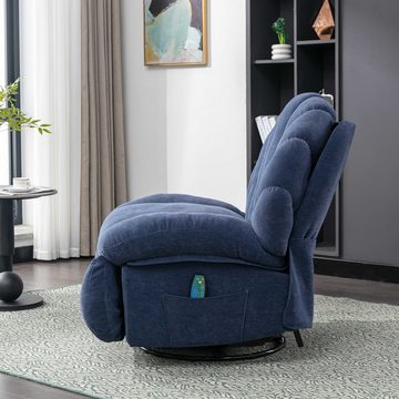 BlingBin TV-Sessel Stoff-Massagestuhl weicher Wohnzimmersessel (1-St., Relaxsessel mit gepolsterten Arm- und Rückenlehnen), 360° drehbarer Sessel, 2 Taschen, Wärmemassagefunktion