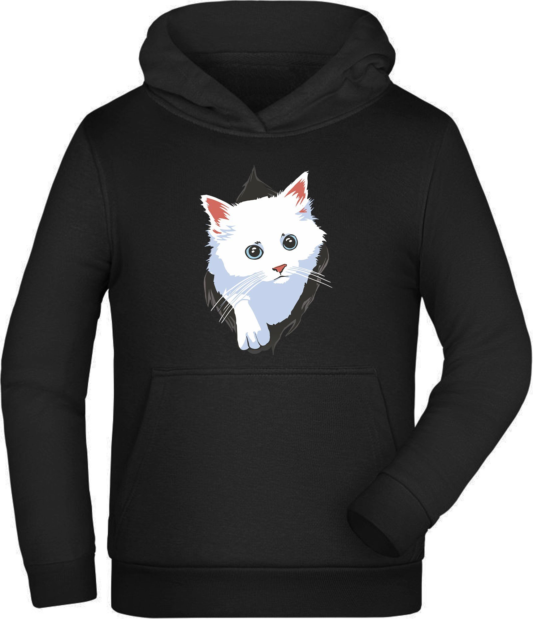 Hoodie Kinder Kapuzen Sweatshirt - weiße Katze aus dem Shirt