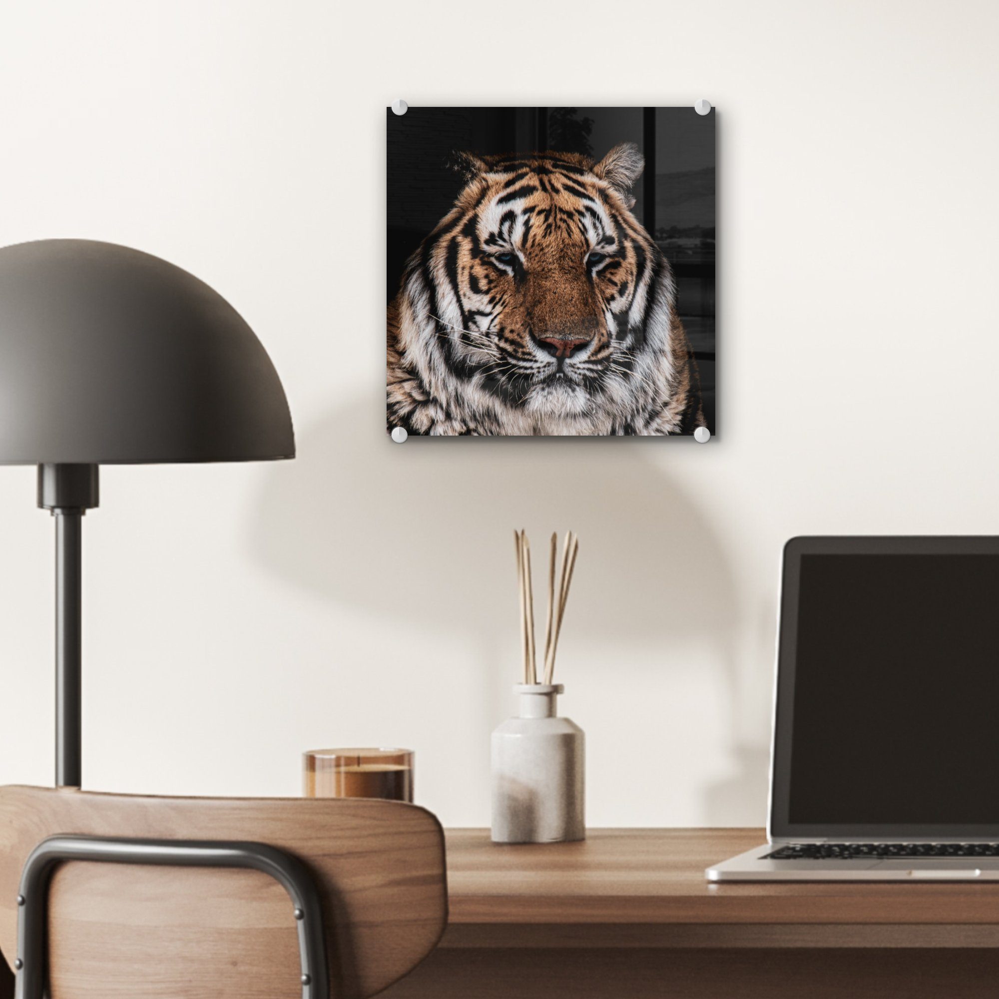 MuchoWow Acrylglasbild Tiger - Glasbilder - St), - - Orange, Foto Tiere Bilder Wanddekoration Glas Wandbild auf auf (1 - Glas