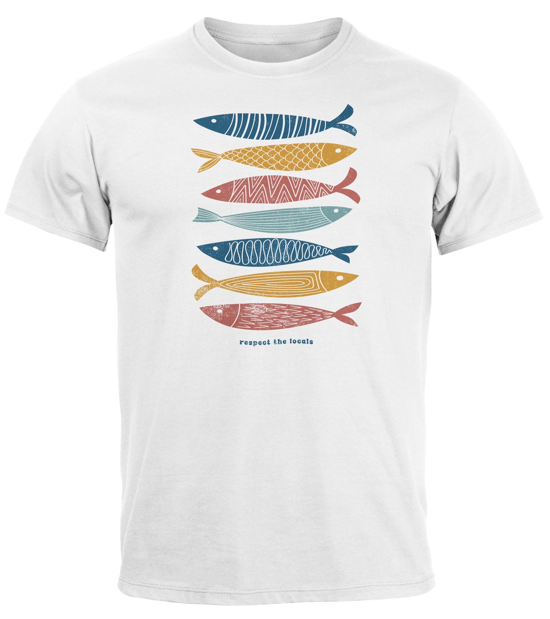 Print-Shirt Herren T-Shirt Motiv Maritim Meer Fische Sommer Urlaub Spruch Respect