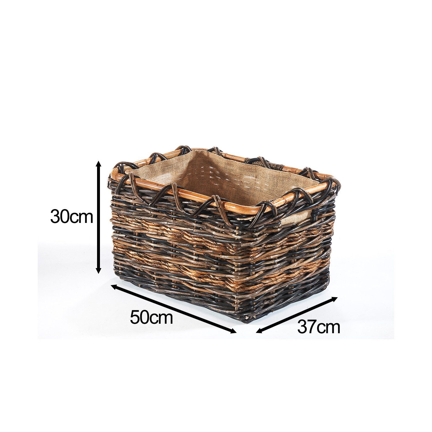Kobolo Kaminholzkorb Holzkorb aus Rattan und Bananenblatt Jutestoff M