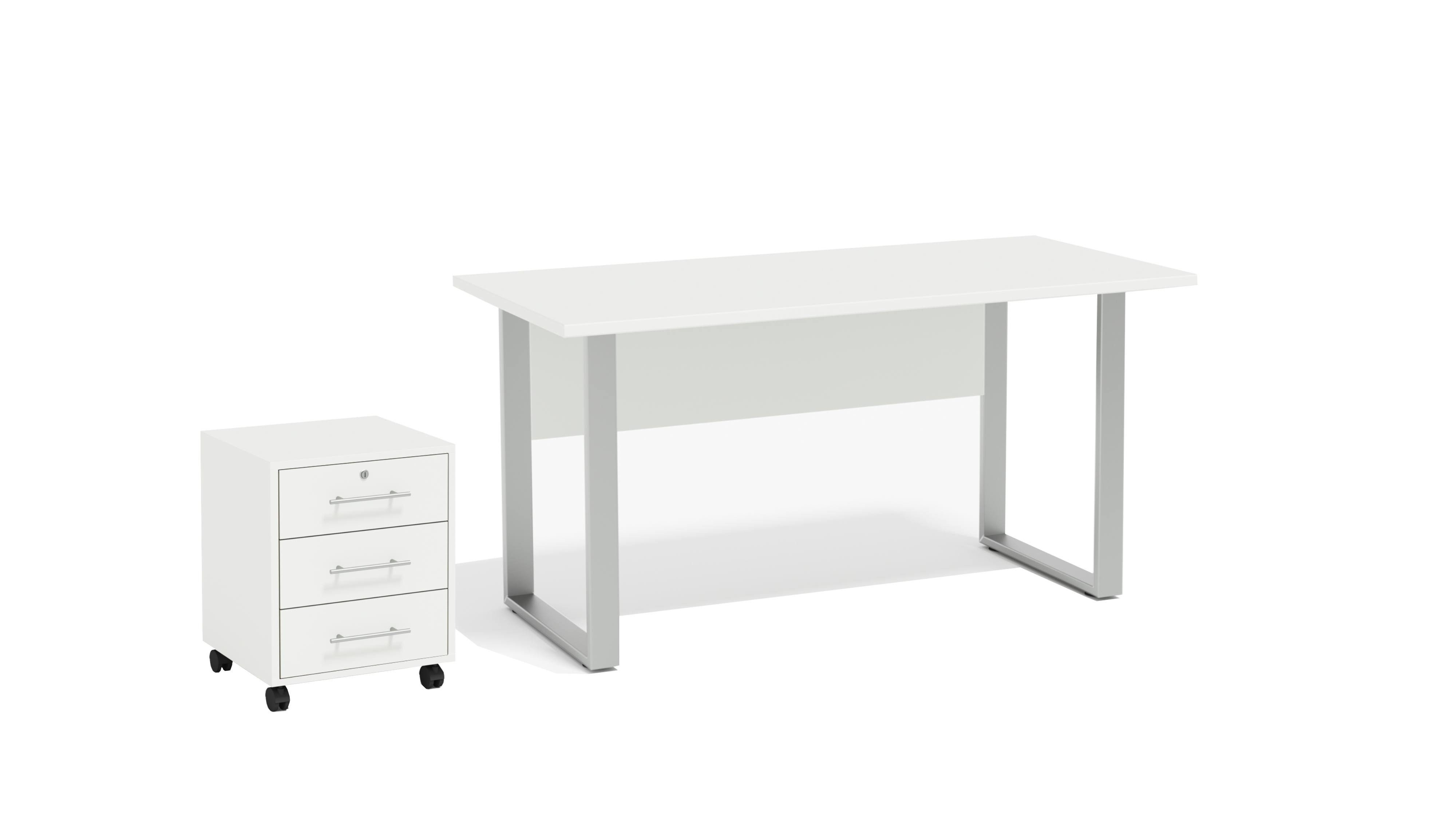 BMG Möbel Schreibtisch Rollcontainer Miniset 0 (Arbeitsplatz Set, ideal für Homeoffice geeignet), abschließbar auf Rollen, Made in Germany