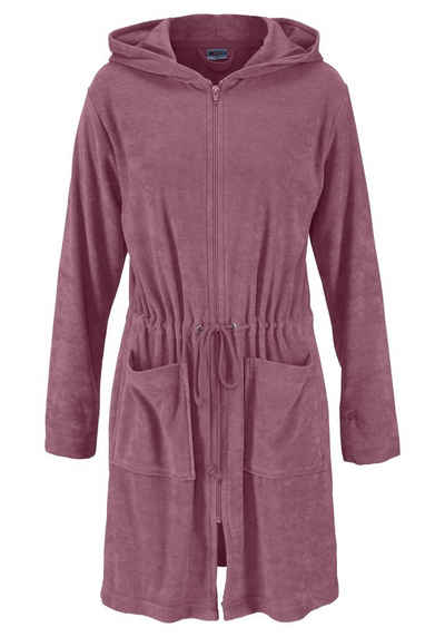 Damenbademantel »Nela«, my home, mit Kapuze & praktischem Reißverschluss, einfarbig, kurz, taillierter Bademantel mit Kordelzug und Taschen