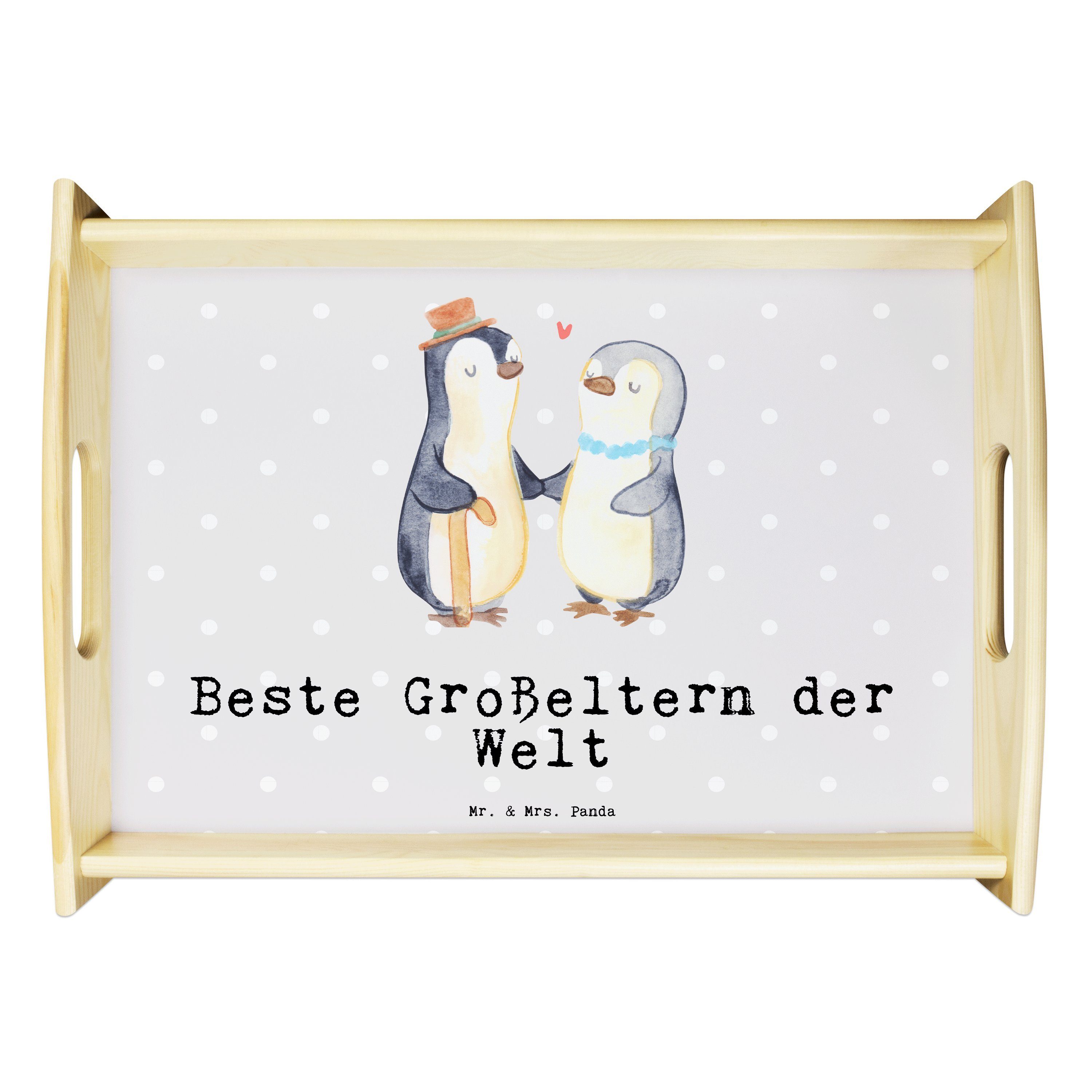 Geschenk, der Echtholz Tablett Pastell & Großeltern Welt - m, Pinguin Panda Mr. - lasiert, (1-tlg) Mrs. Grau Beste Freude