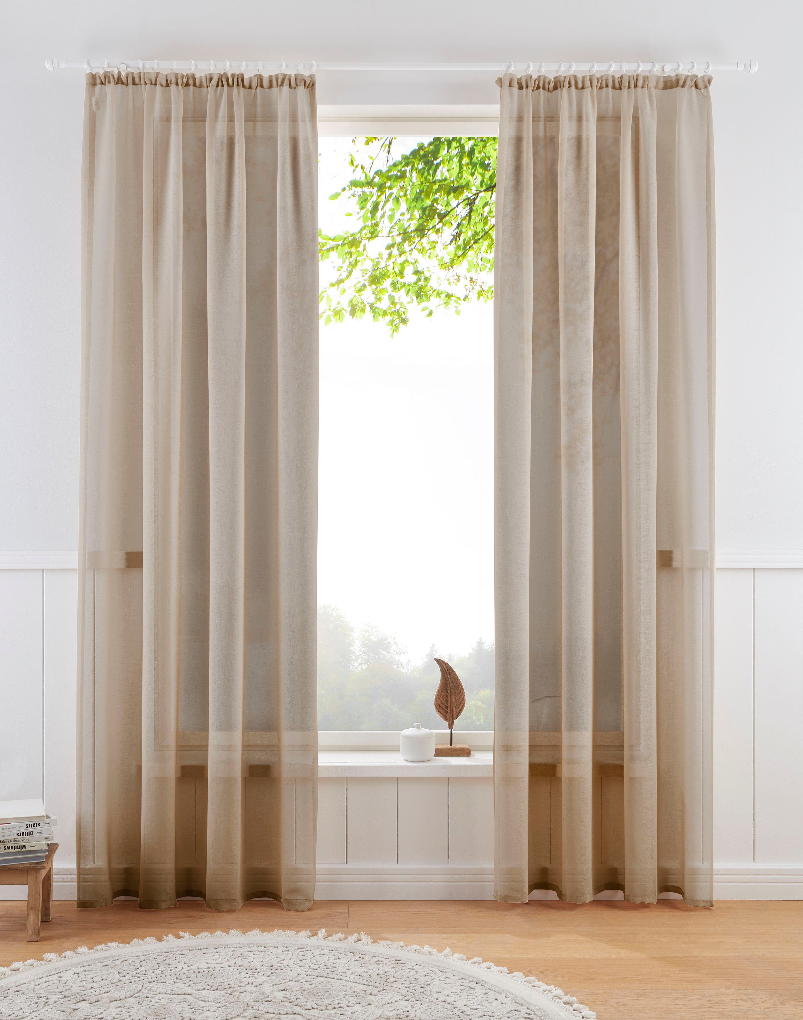 OTTO home Gardine TENDER (1 St), Kräuselband, halbtransparent, Leinen Optik günstig online kaufen
