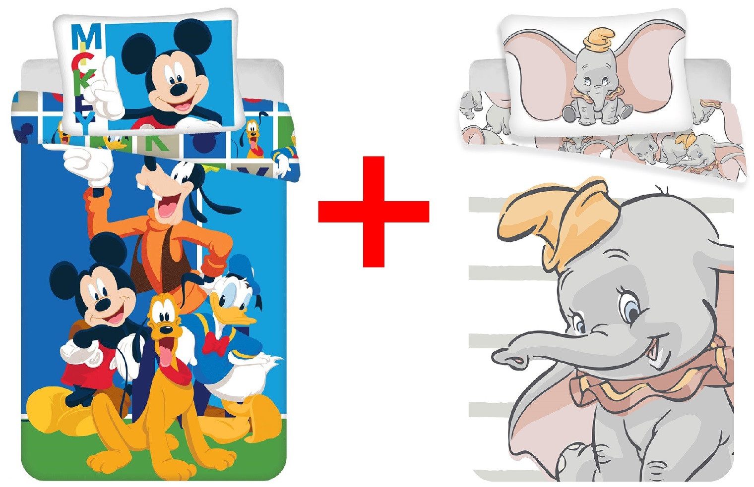 Disney Kinderbettwäsche Disney Micky Maus Dumbo Kinderbettwäsche Bettdecke 100 x 135 cm, Renforcé, 2 teilig