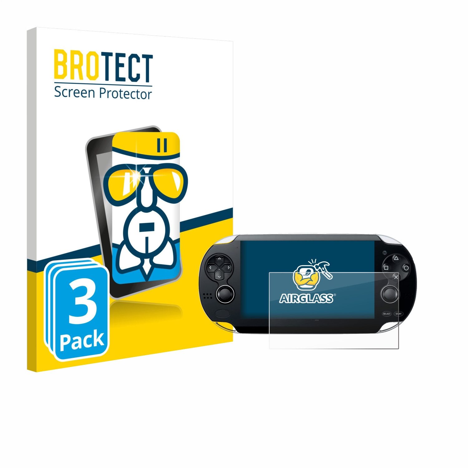 BROTECT Displayschutzglas Folie für Sony Playstation PS Vita, 3 Stück, Schutzfolie Glas Panzer Display Schutz klar