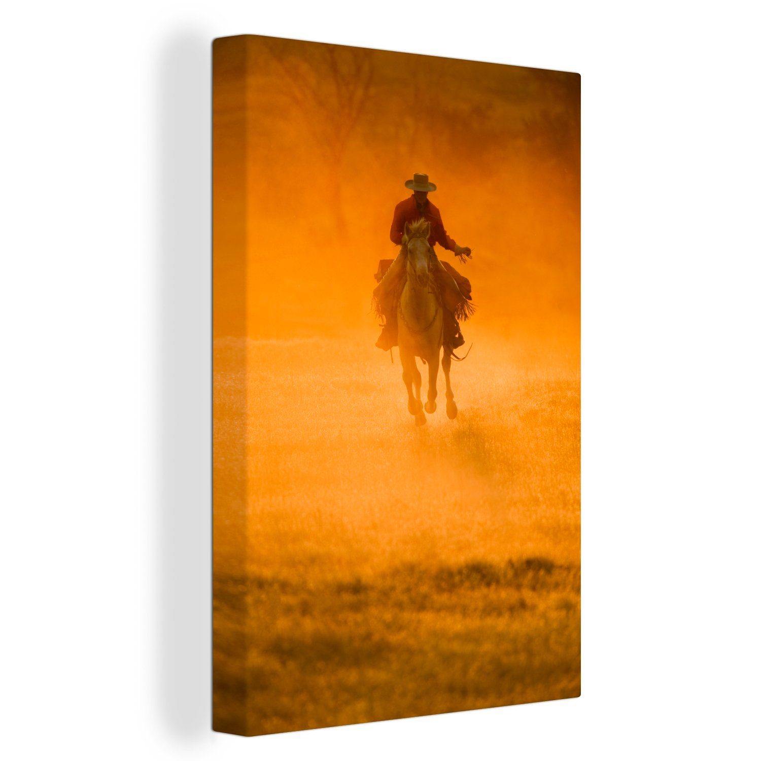 OneMillionCanvasses® Leinwandbild Ein Cowboy im roten Nebel, (1 St), Leinwandbild fertig bespannt inkl. Zackenaufhänger, Gemälde, 20x30 cm