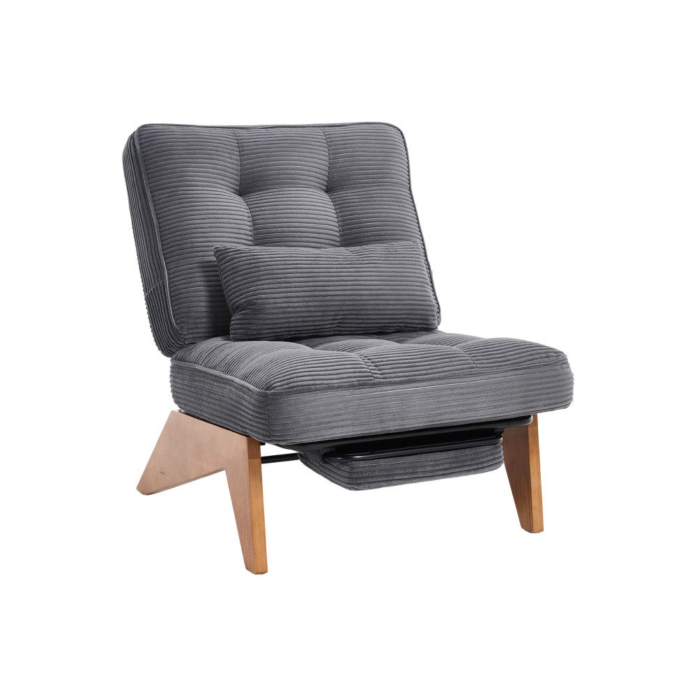 BBWL Loungesessel mit Fußstütze & Lendenkissen aus Cord Stoff, rückenfrei, Holzbeine, Moderner verstellbarer Loungesessel