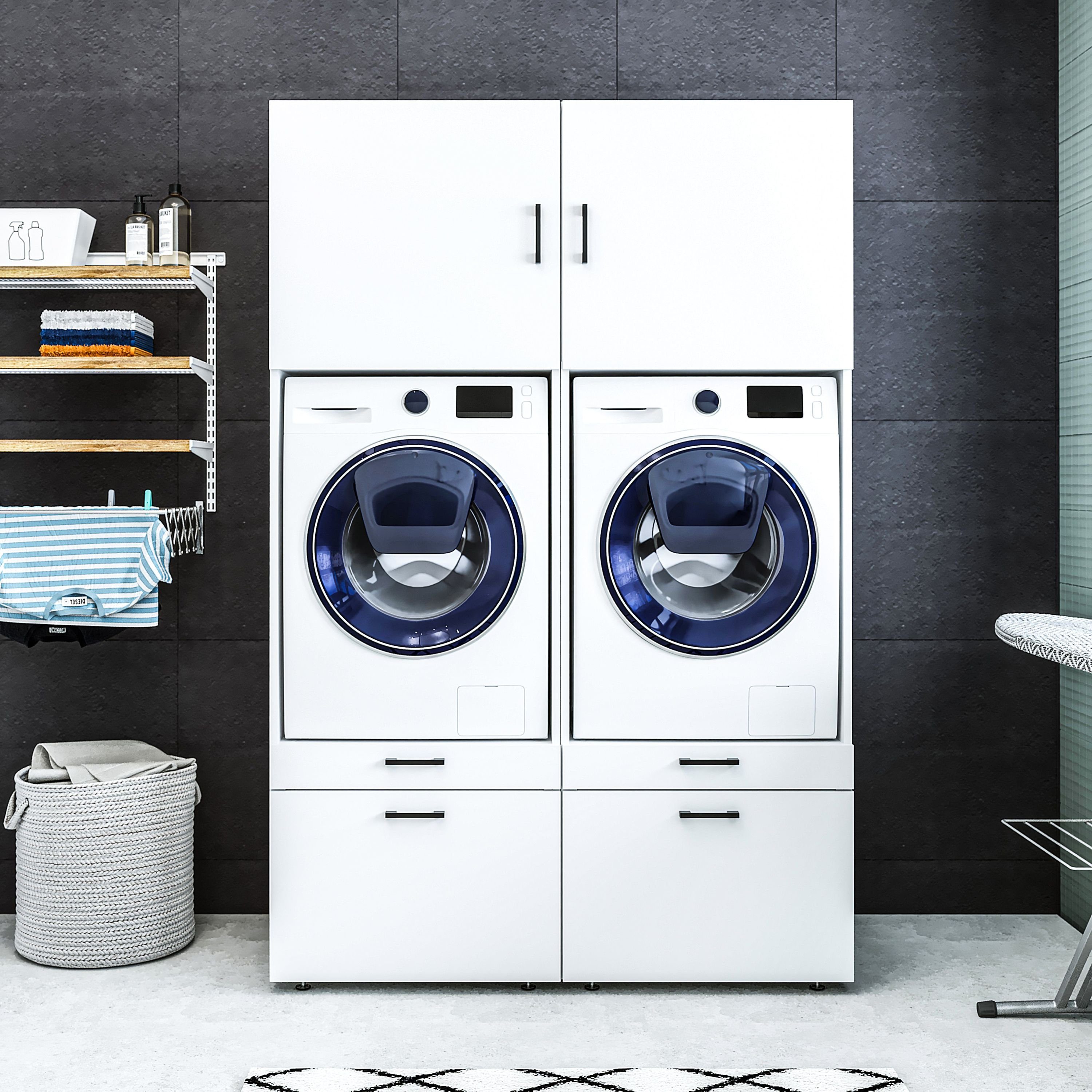 Roomart Waschmaschinenumbauschrank (Überbauschrank Trockner Weiß Waschmaschine | für Waschturm Mehrzweckschrank) weiß