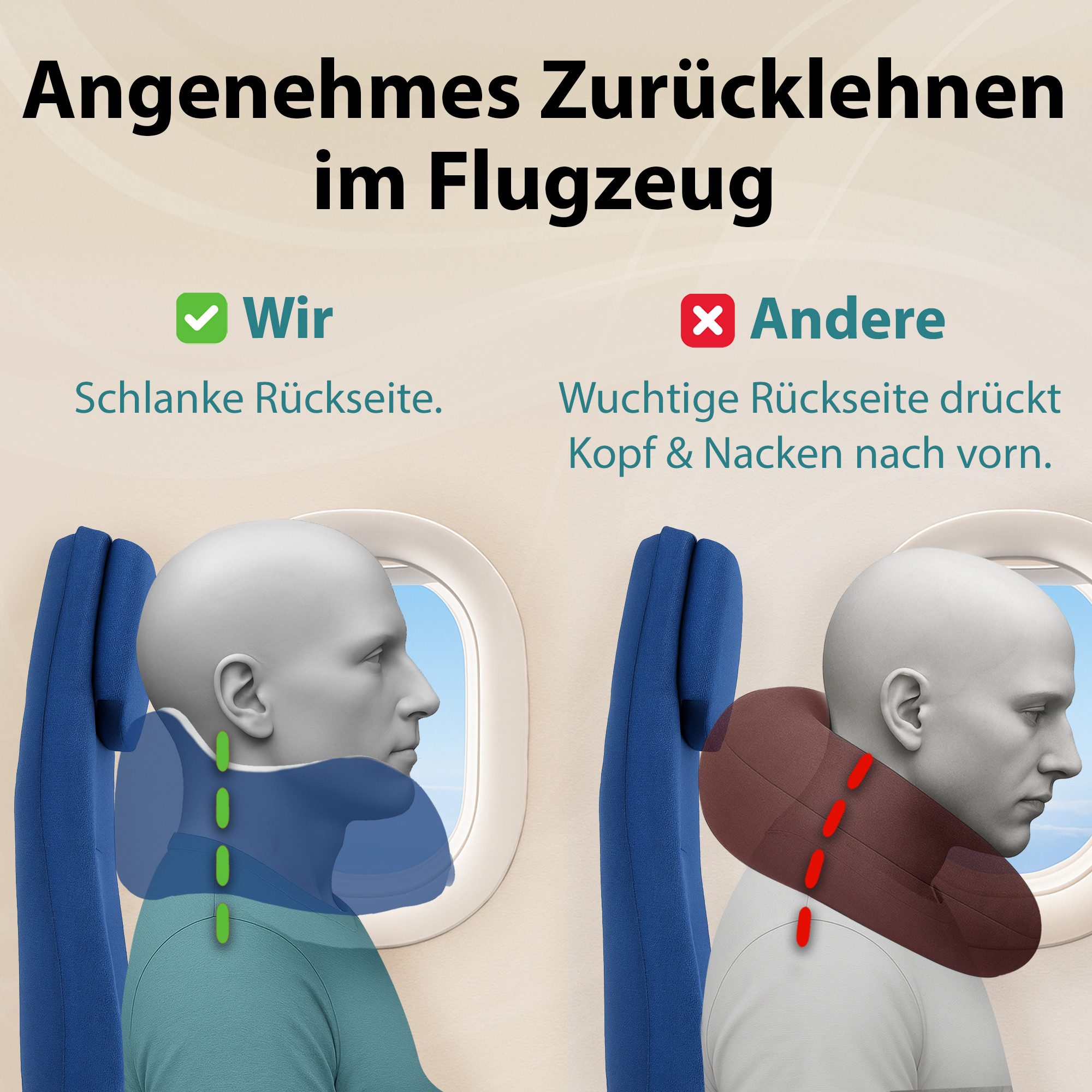 FLOWZOOM Nackenhörnchen COMFY Nackenkissen Flugzeug & Auto – Reisekissen Memory-Schaum, Nackenhörnchen für Erwachsene - Nackenkissen Reisen - verstellbar – Bild 5 von 5