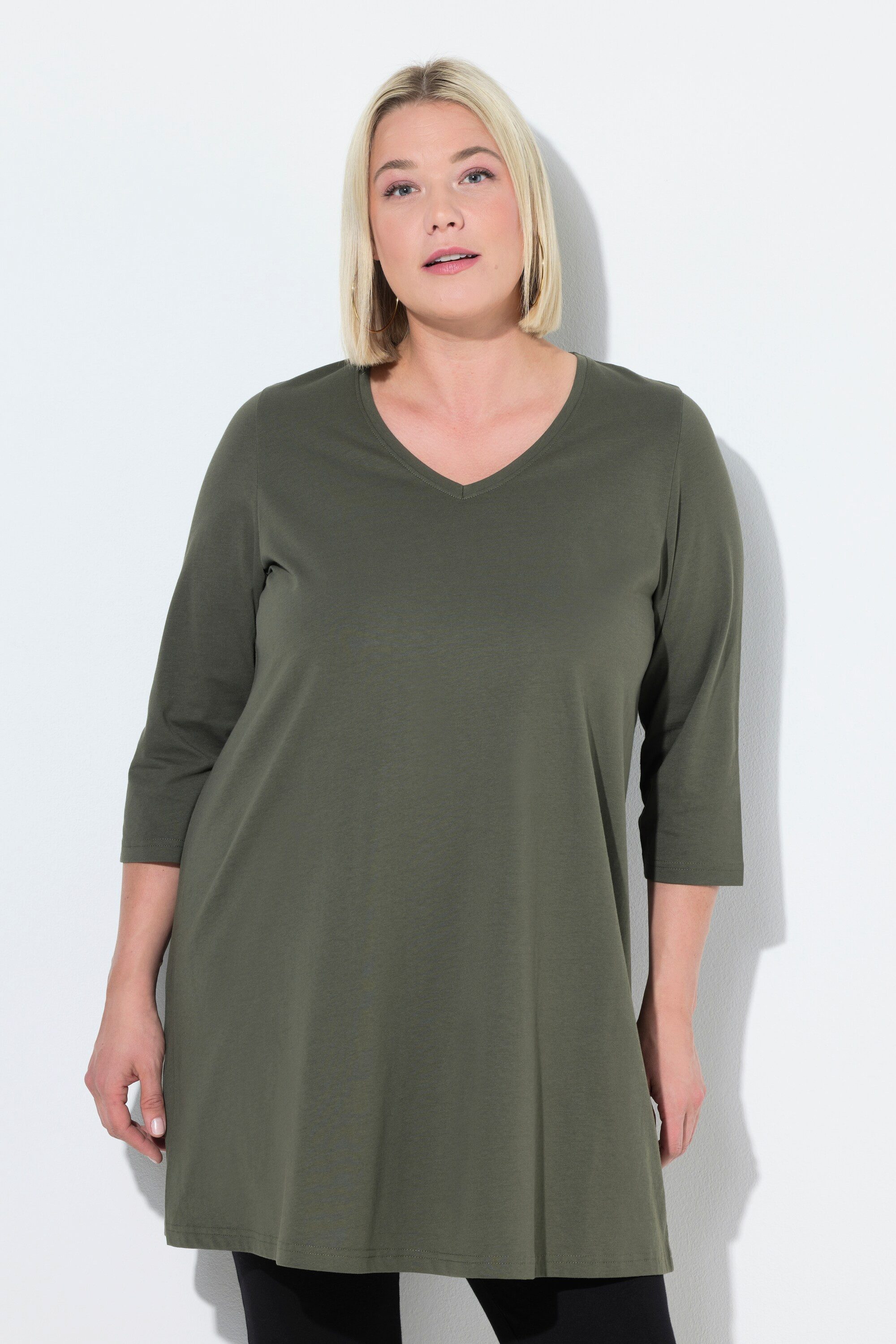 Ulla Popken Longshirt Longshirt A-Linie V-Ausschnitt günstig online kaufen