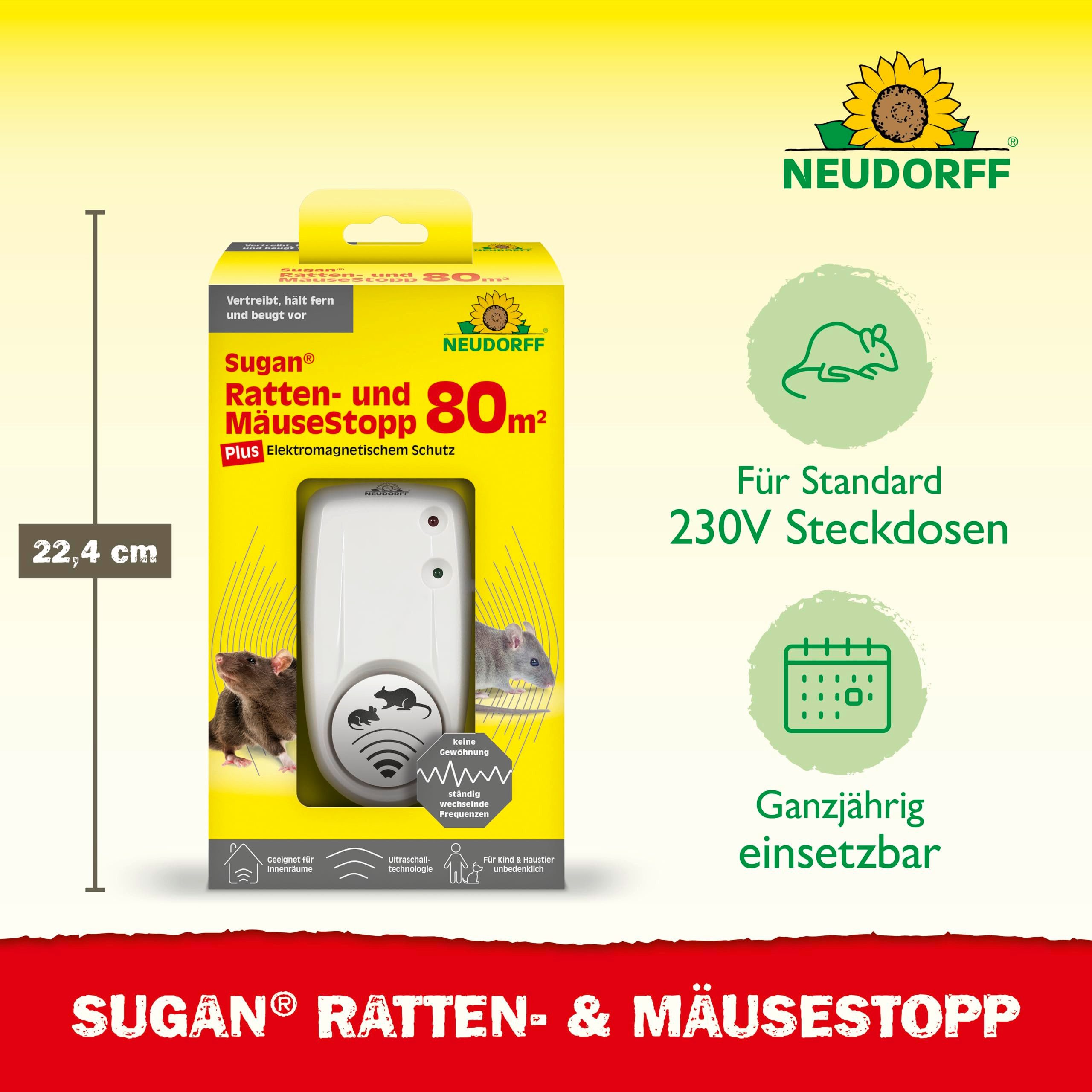 Neudorff Ultraschall-Tierabwehr Sugan Ratten- und MäuseStopp (für 80 m) 1 S günstig online kaufen