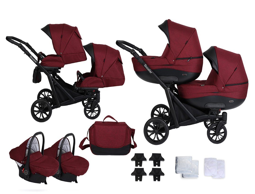 babies-on-wheels Zwillings-Kombikinderwagen Twin-Go 4 in 1 inkl. Sportsitze, Autositze und Zubehör in 2 Farben