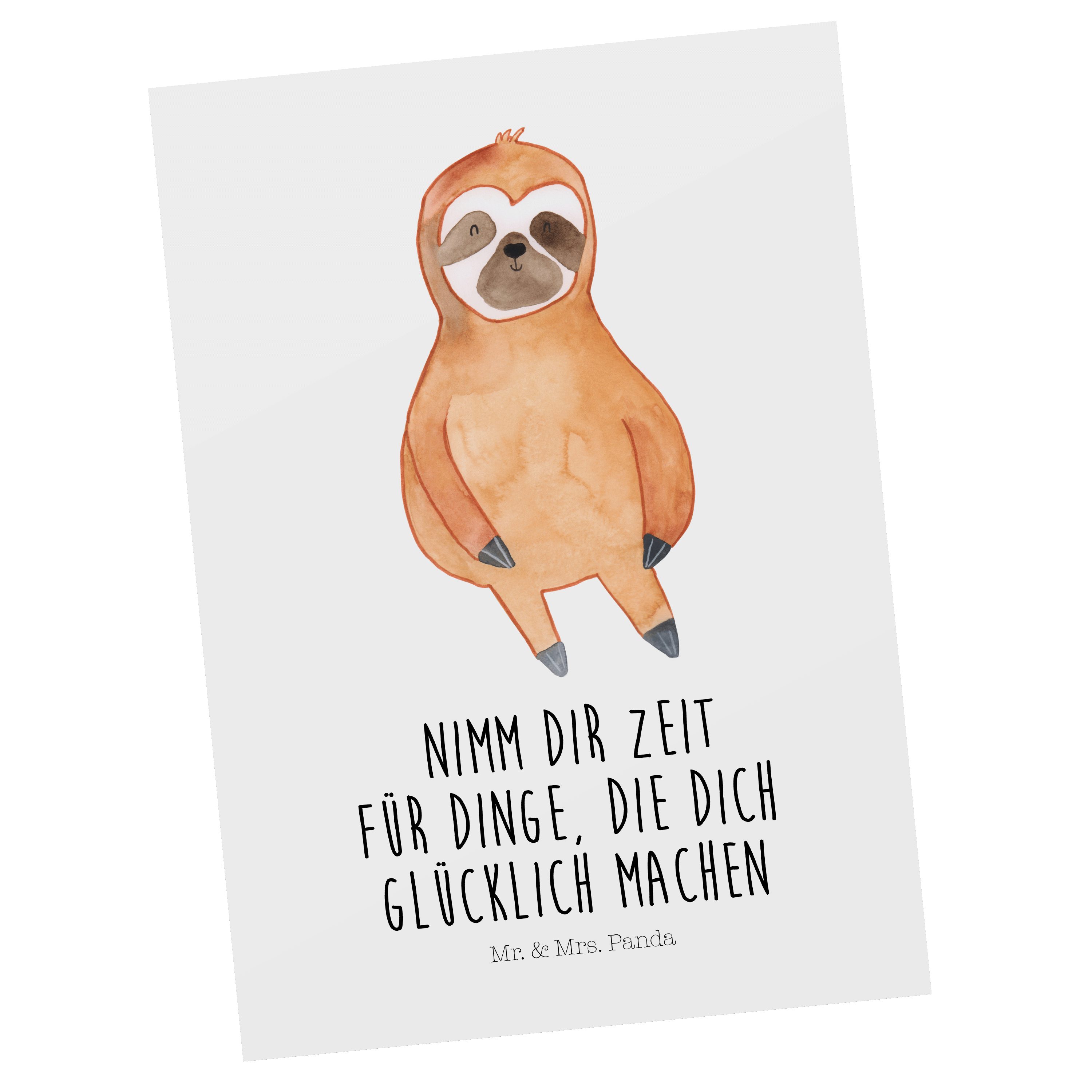 Mr. & Mrs. Panda Postkarte Faultier Zufrieden - Weiß - Geschenk, Glück, Faultiere, Dankeskarte