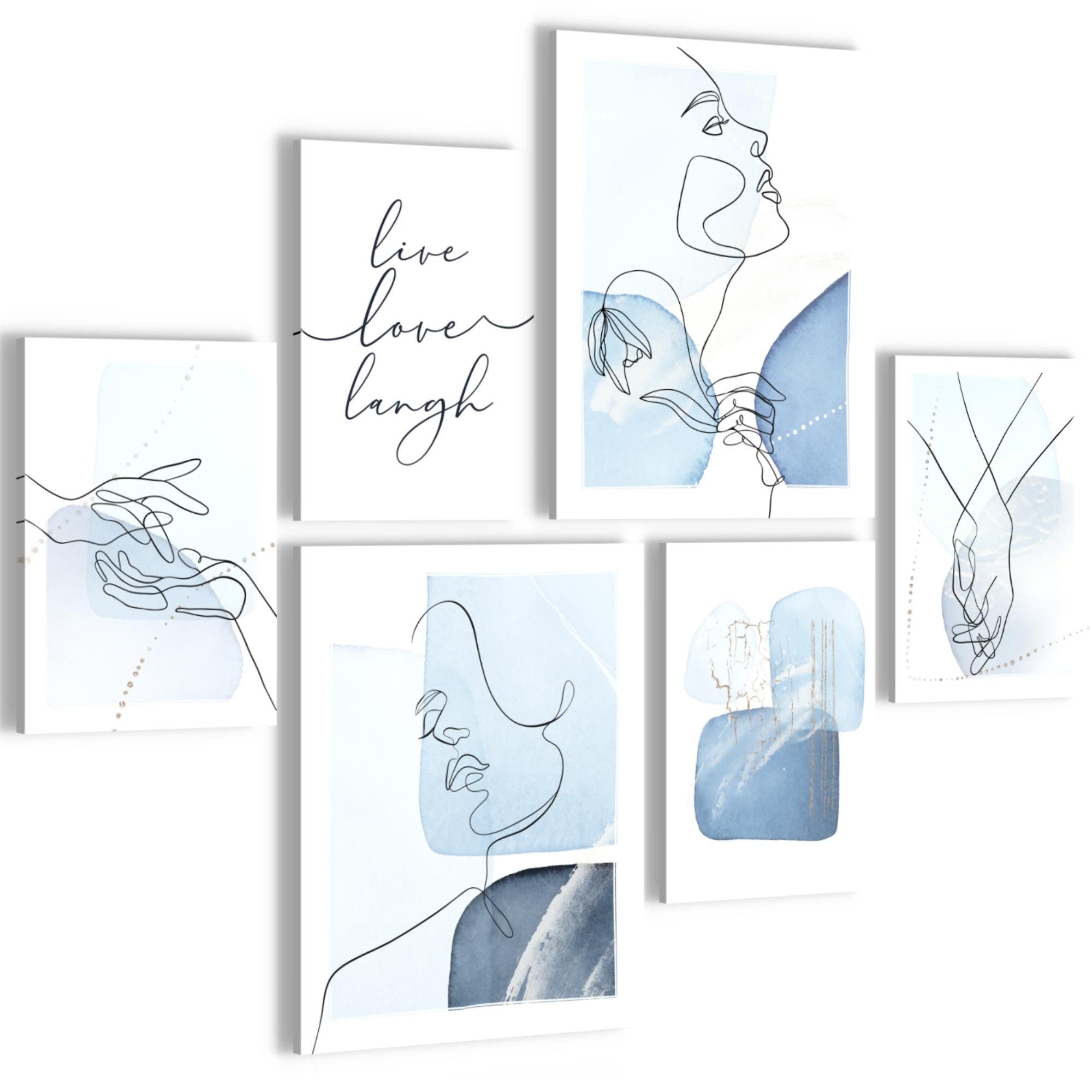 Novart Wandbild Liebe Home Abstrakt Weiss Blau AUFHÄNGFERTIG Modern Deko Flur N0383, 102L x 84B cm