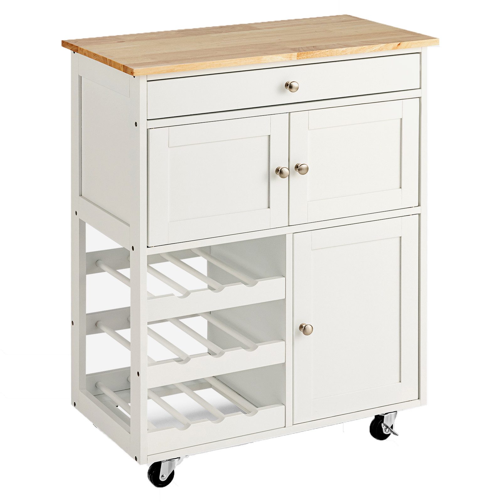 COSTWAY Küchenwagen, mit Arbeitsplatte, Servierwagen mit Weinregalen, Holz günstig online kaufen