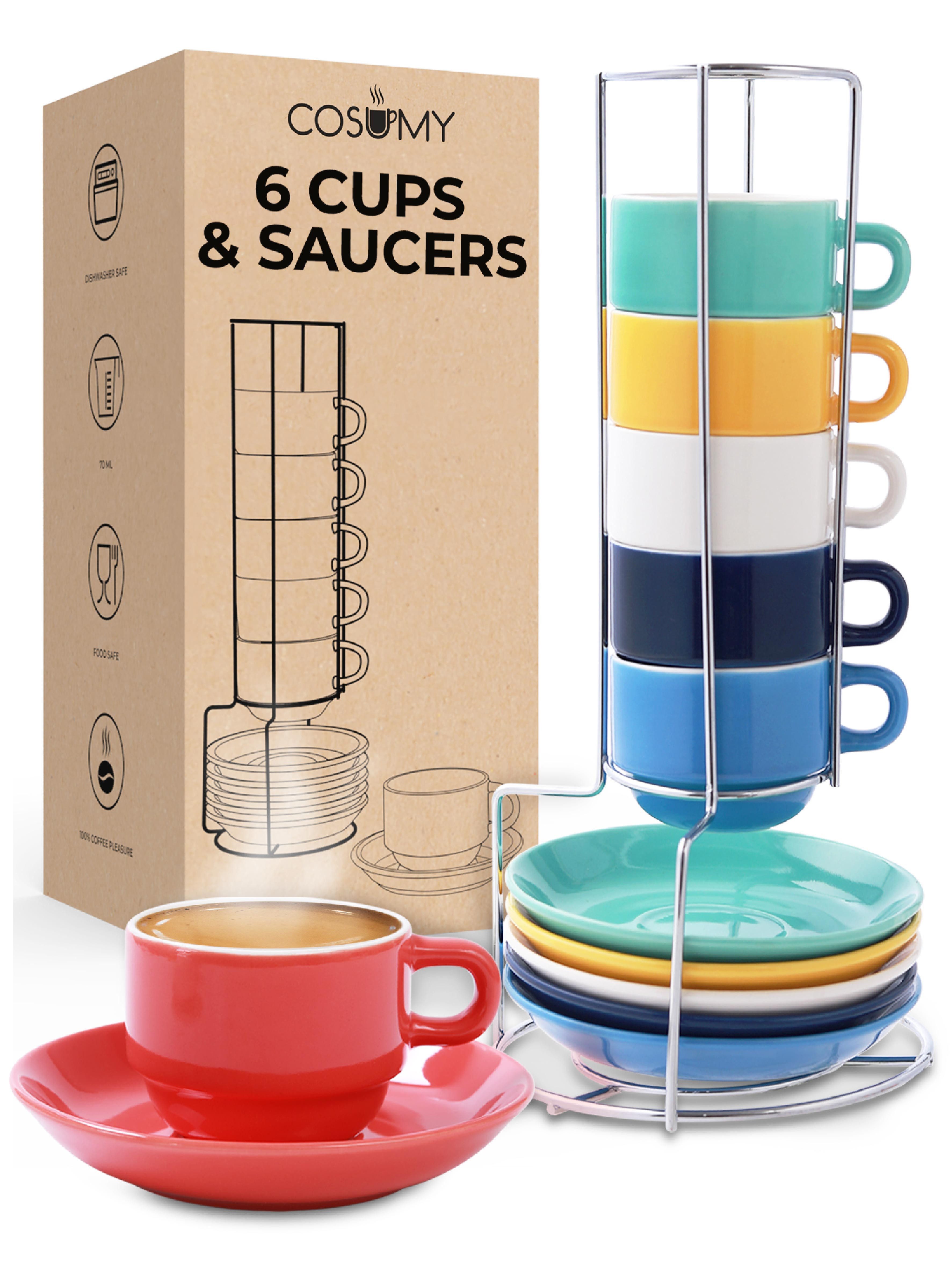 Cosumy Espressotasse Espressotassen mit Ständer 6er Set inkl. Untertassen - Stapelbar