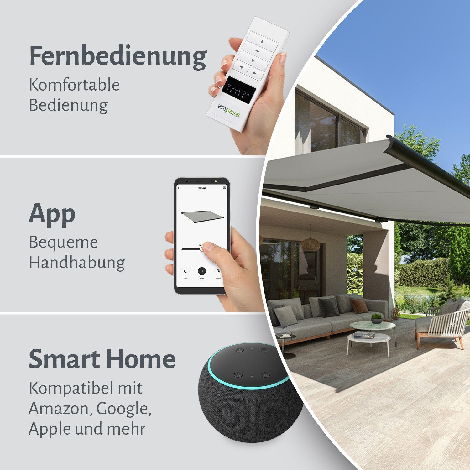 empasa Kassettenmarkise "PROFI PLUS" elektronische Vollkassettenmarkise hellgrau mit Wifi-Motor