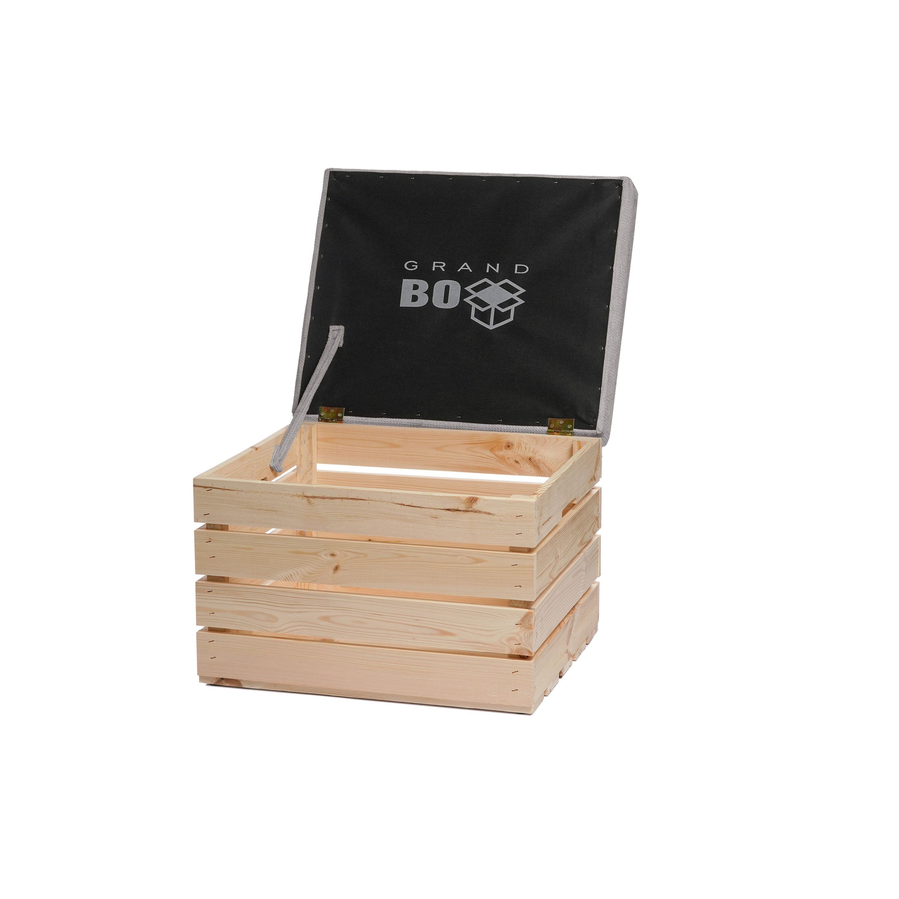 GrandBox Dekokiste Sitzhocker mit Stauraum 37x40x50 mit Polster – Naturholz (1er Set)