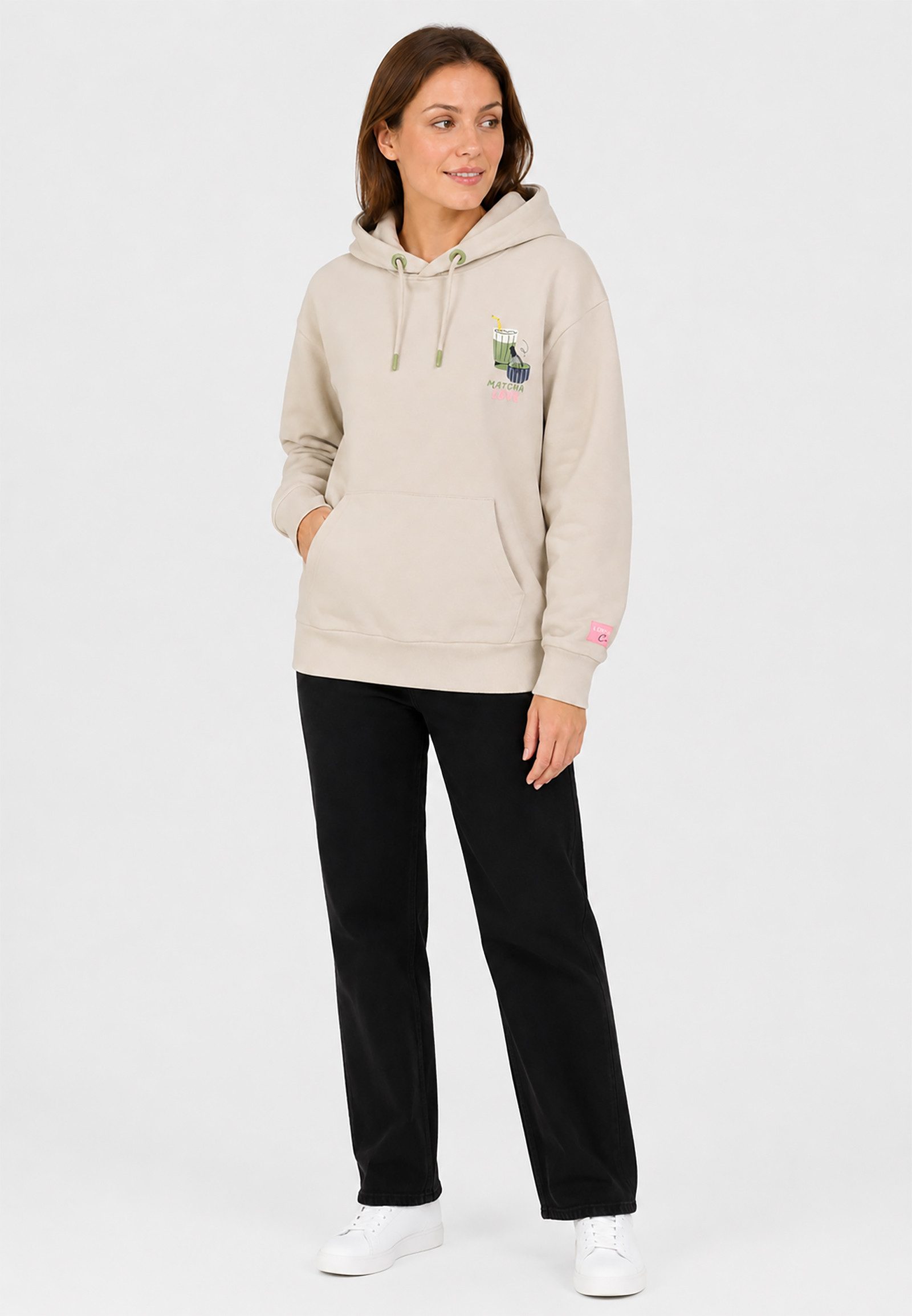 SUBLEVEL Hoodie Kaffee-Motivprint Elastikbündchen Kapuze für Damen (1-tlg) Rundhalsausschnitt, Grafikprint, Normale Passform, Kängurutasche – Bild 3 von 5