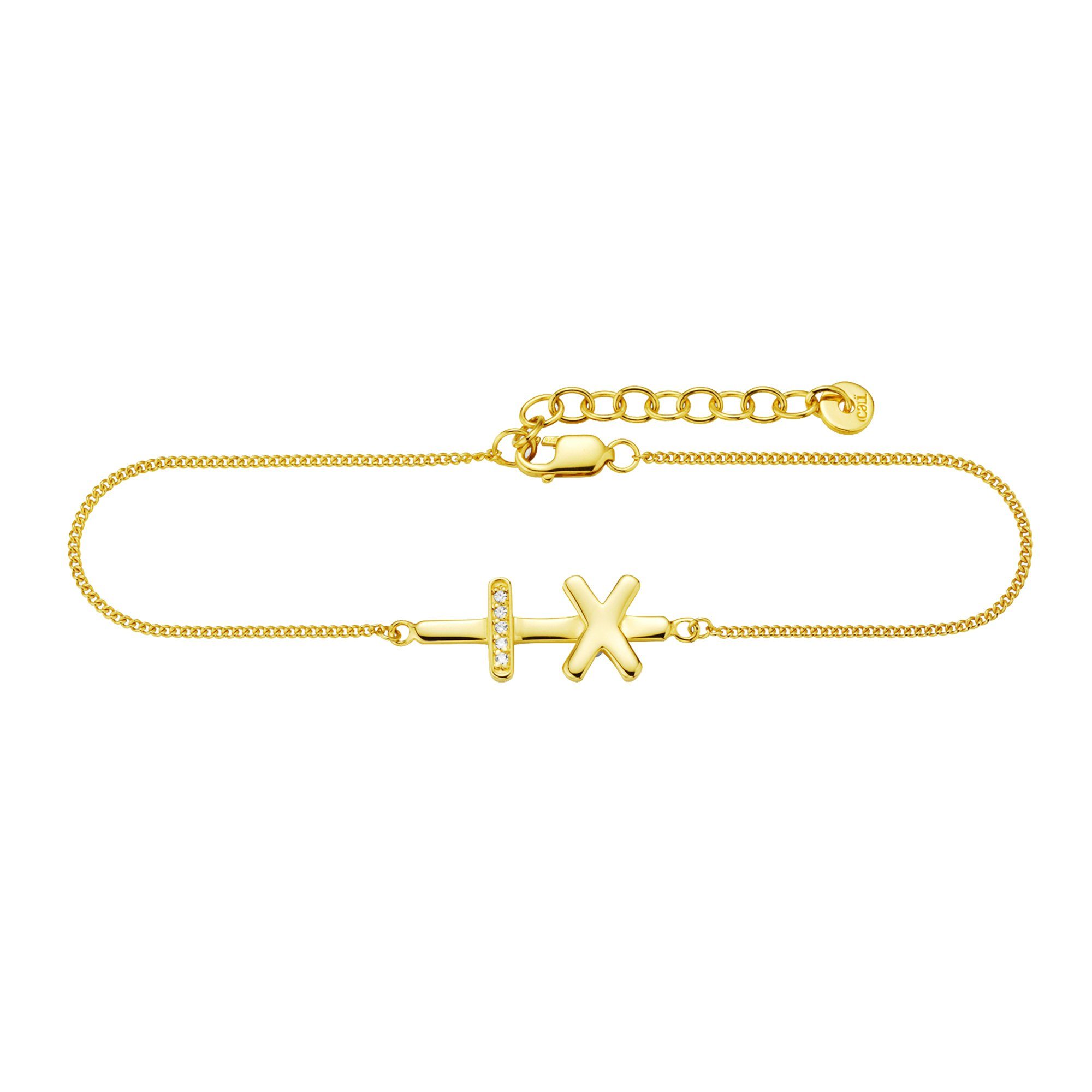 CAÏ Armband 925/- Sterling Silber vergoldet Zirkonia Kreuz