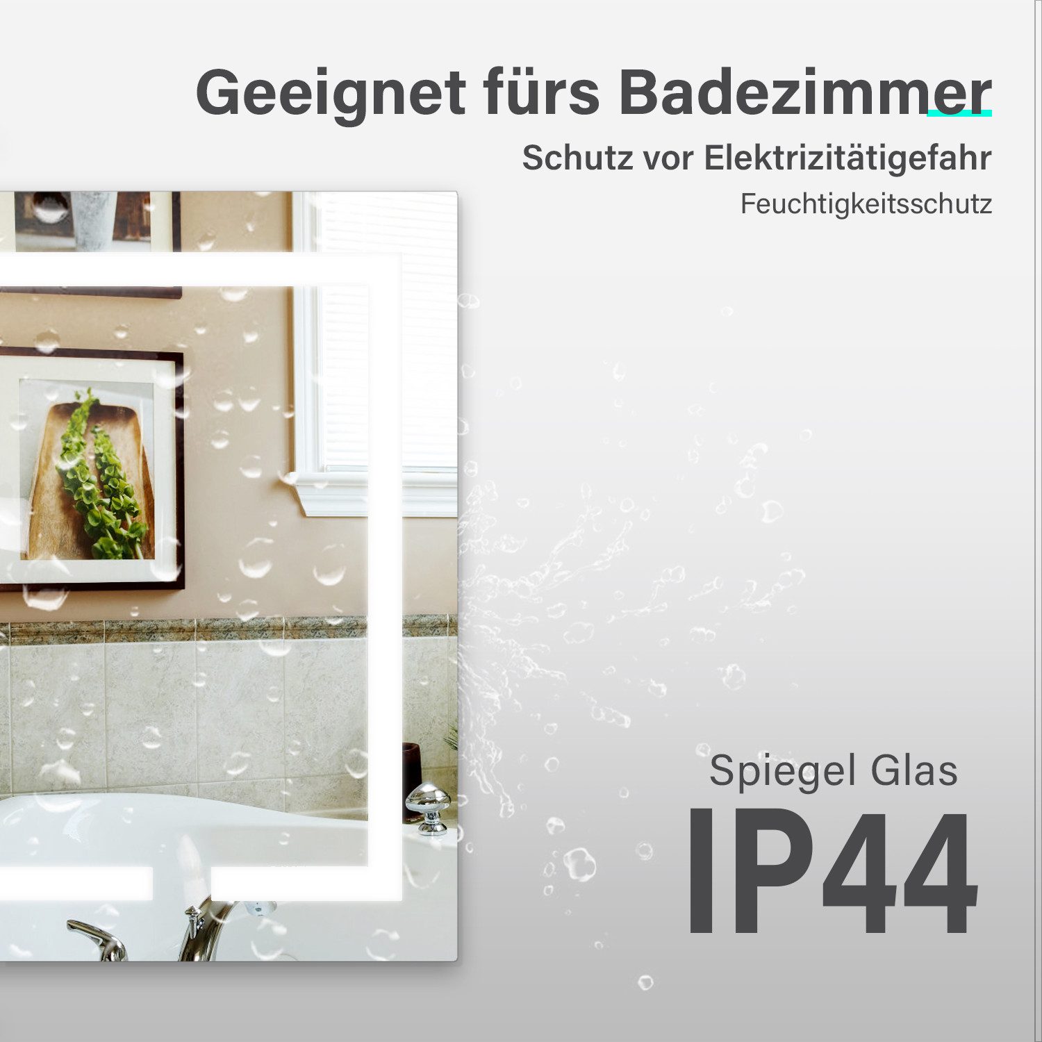 SONNI Badspiegel Badspiegel mit Beleuchtung Kalt/Neutral/Warmweiß, Wandspiegel mit Touch-Schalter Spiegel LED-Beleuchtung Kaltweiß IP44 – Bild 5 von 5