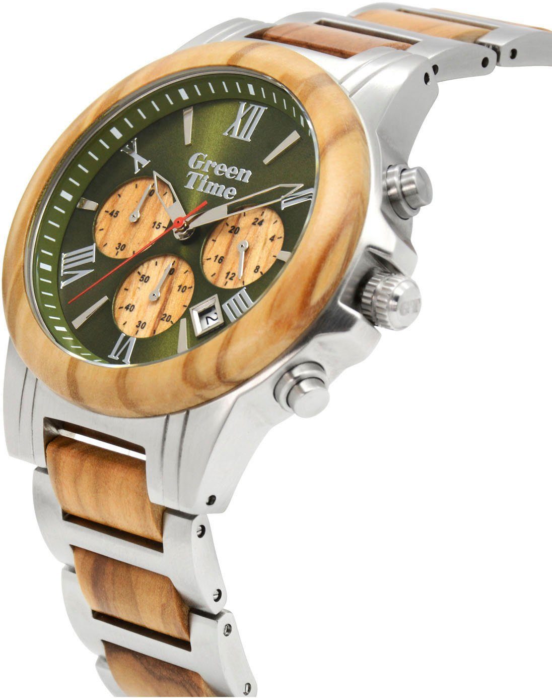 GreenTime Chronograph ZW163A, Armbanduhr, Quarzuhr, Herrenuhr, Holzuhr, Datum