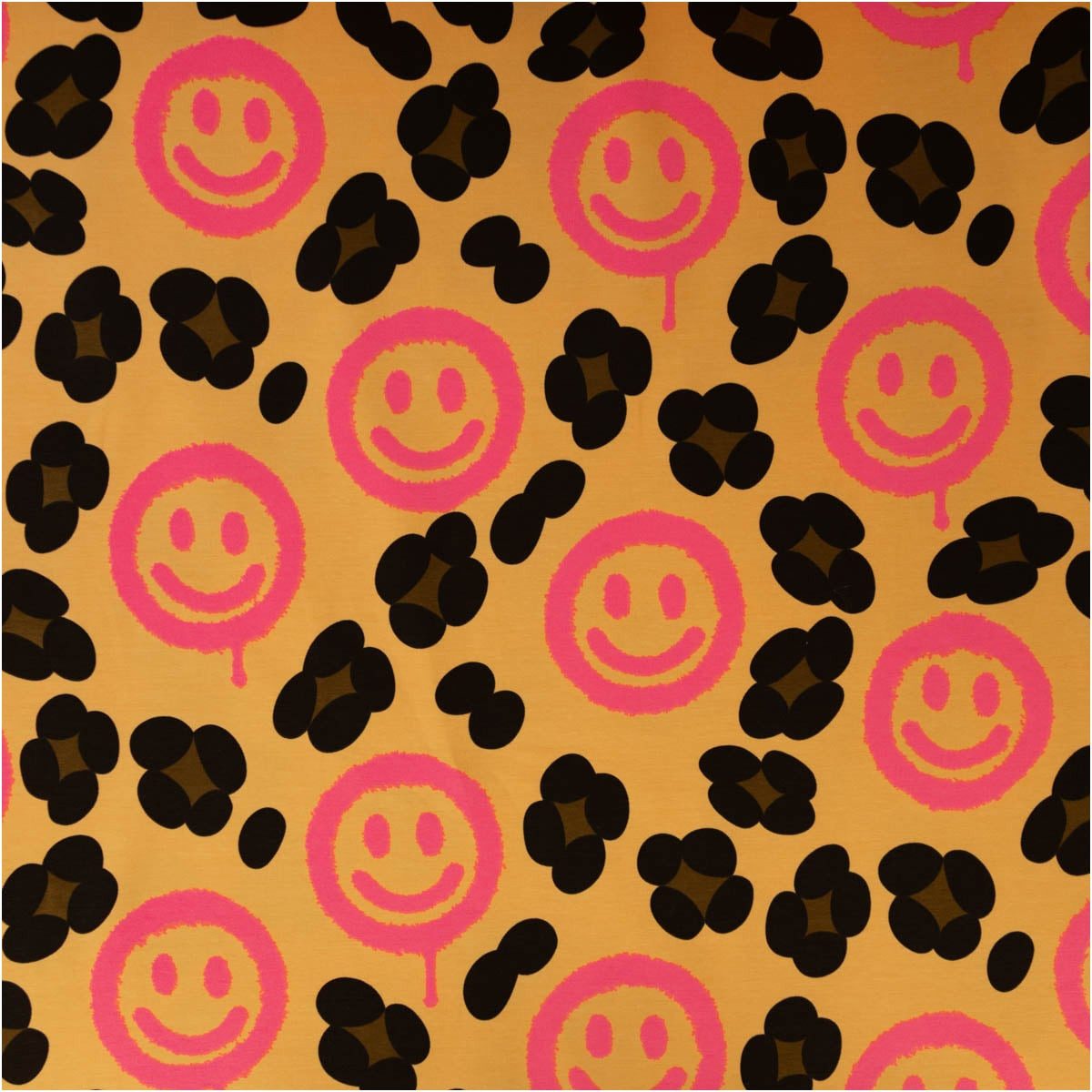 SCHÖNER LEBEN. Stoff French Terry Meterware Leo Happy Faces neon pink Digitaldruck 150cm, atmungsaktiv,pflegeleicht,Digitaldruck