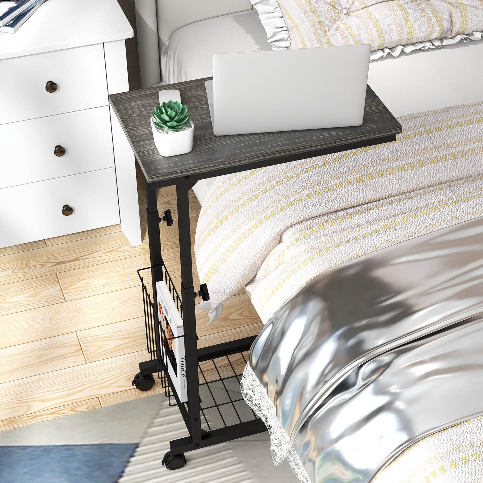 COSTWAY Laptoptisch, höhenverstellbar mit Rollen&Aufbewahrungskorb, fürs günstig online kaufen