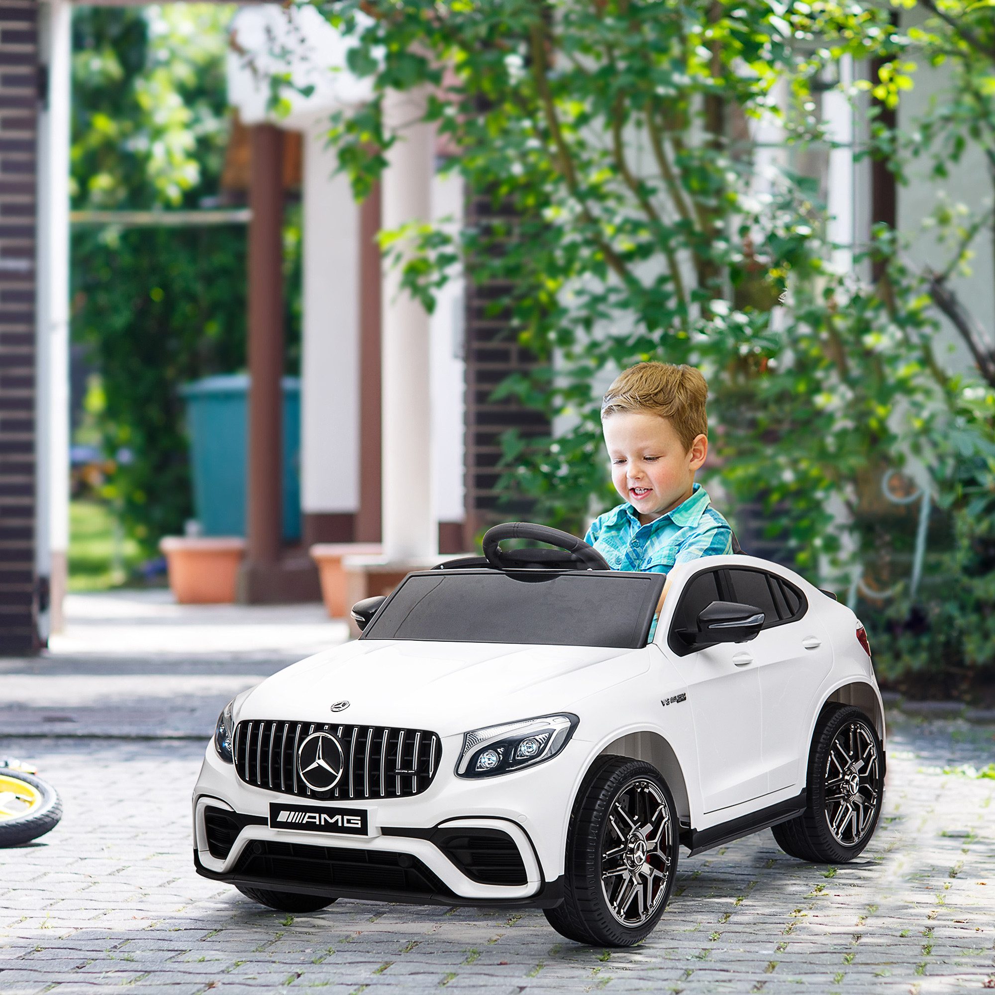 HOMCOM Elektro-Kinderauto Kinder 12V Kinderauto mit 2,4 G Fernbedienung, 2 Motor, Belastbarkeit 30 kg, (1-tlg), für Kinder, Weiß – Bild 2 von 5