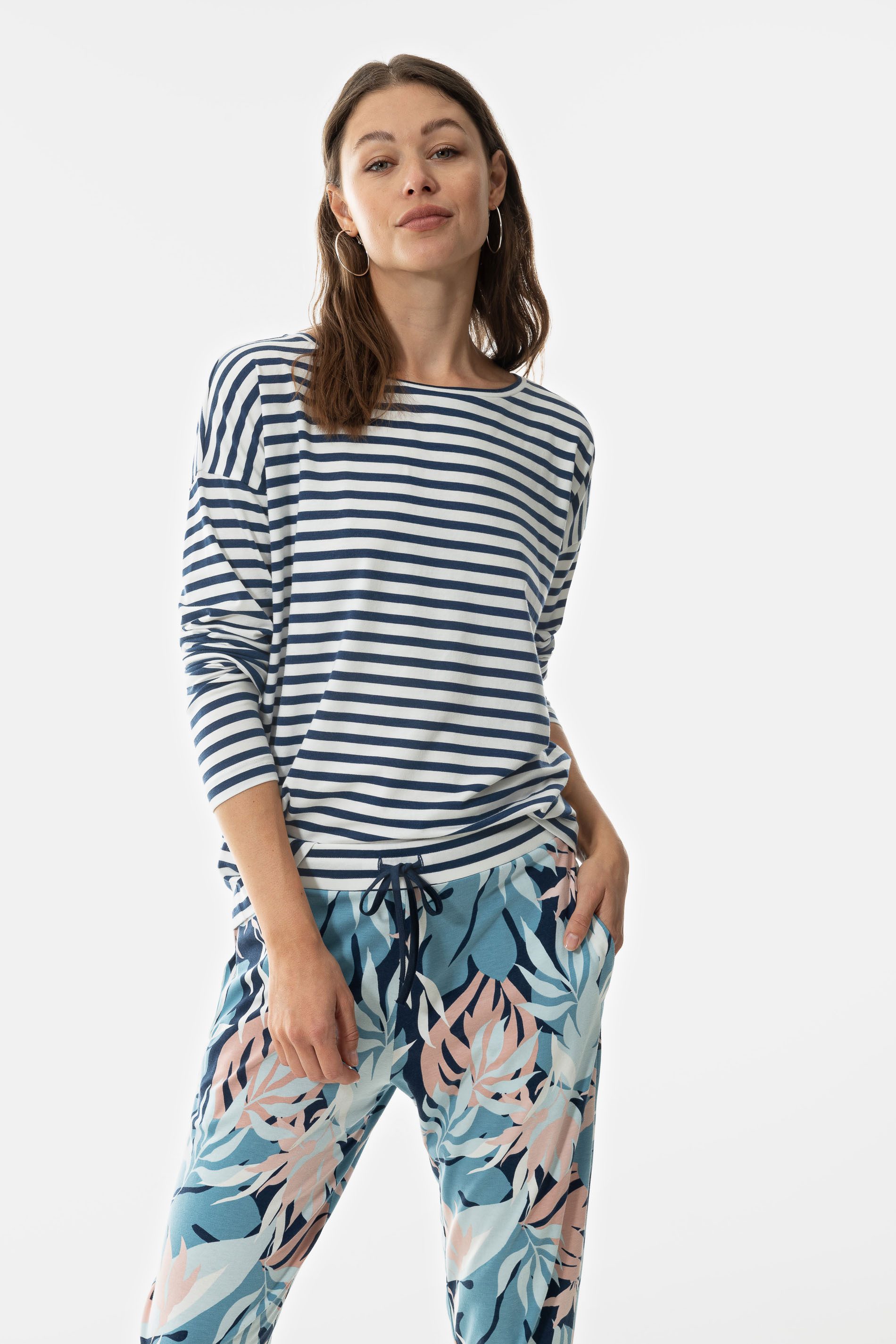 Pyjamaoberteil Mey Damen Shirt Serie Cyra Mit feinem Ringel