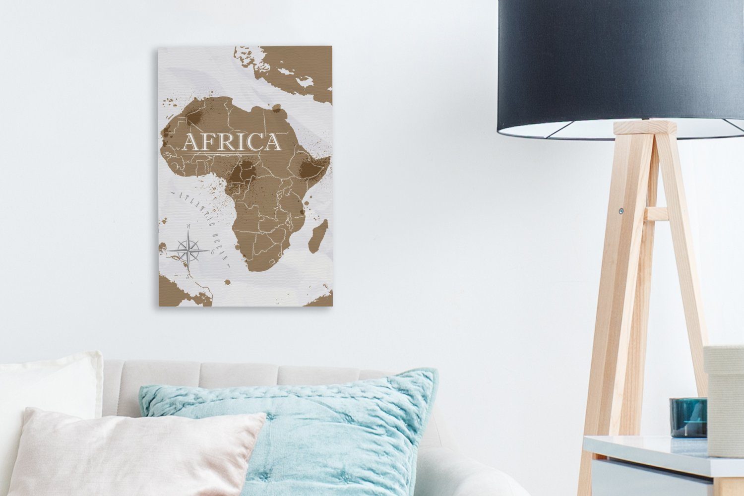 Leinwandbild Leinwandbild 20x30 Weltkarte cm fertig bespannt St), Afrika, - inkl. Braun Gemälde, Zackenaufhänger, OneMillionCanvasses® - (1