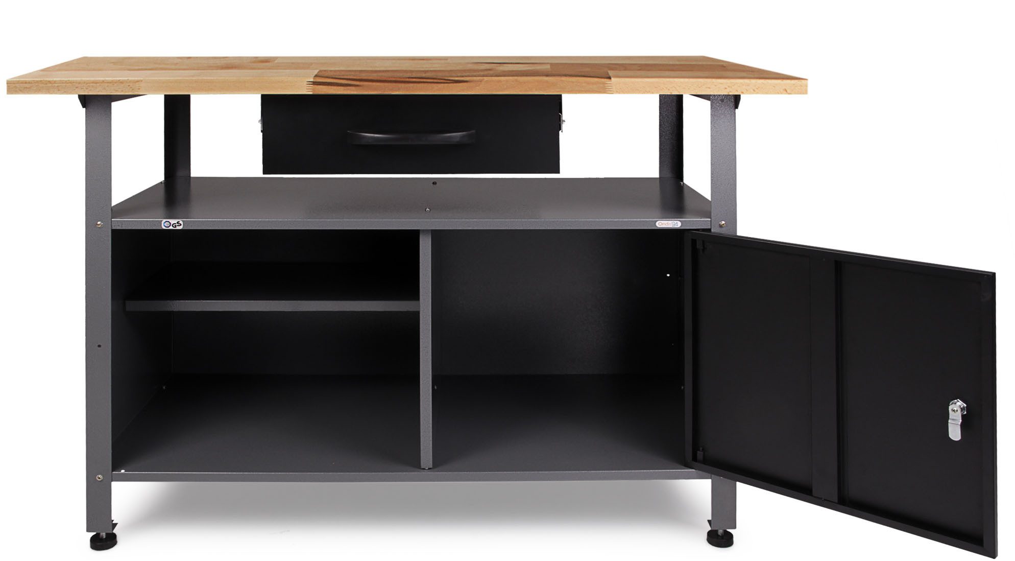 ONDIS24 Werkstatt-Set Ecklösung »One«, (3-tlg), Arbeitshöhe 85 cm - Buchen Arbeitsplatte 27 mm stark