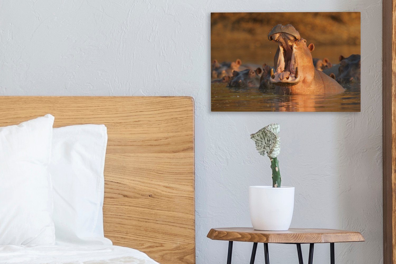 OneMillionCanvasses® Leinwandbild Nilpferde - Wasser, (1 Leinwandbilder, Wanddeko, 30x20 Aufhängefertig, cm St), Wandbild