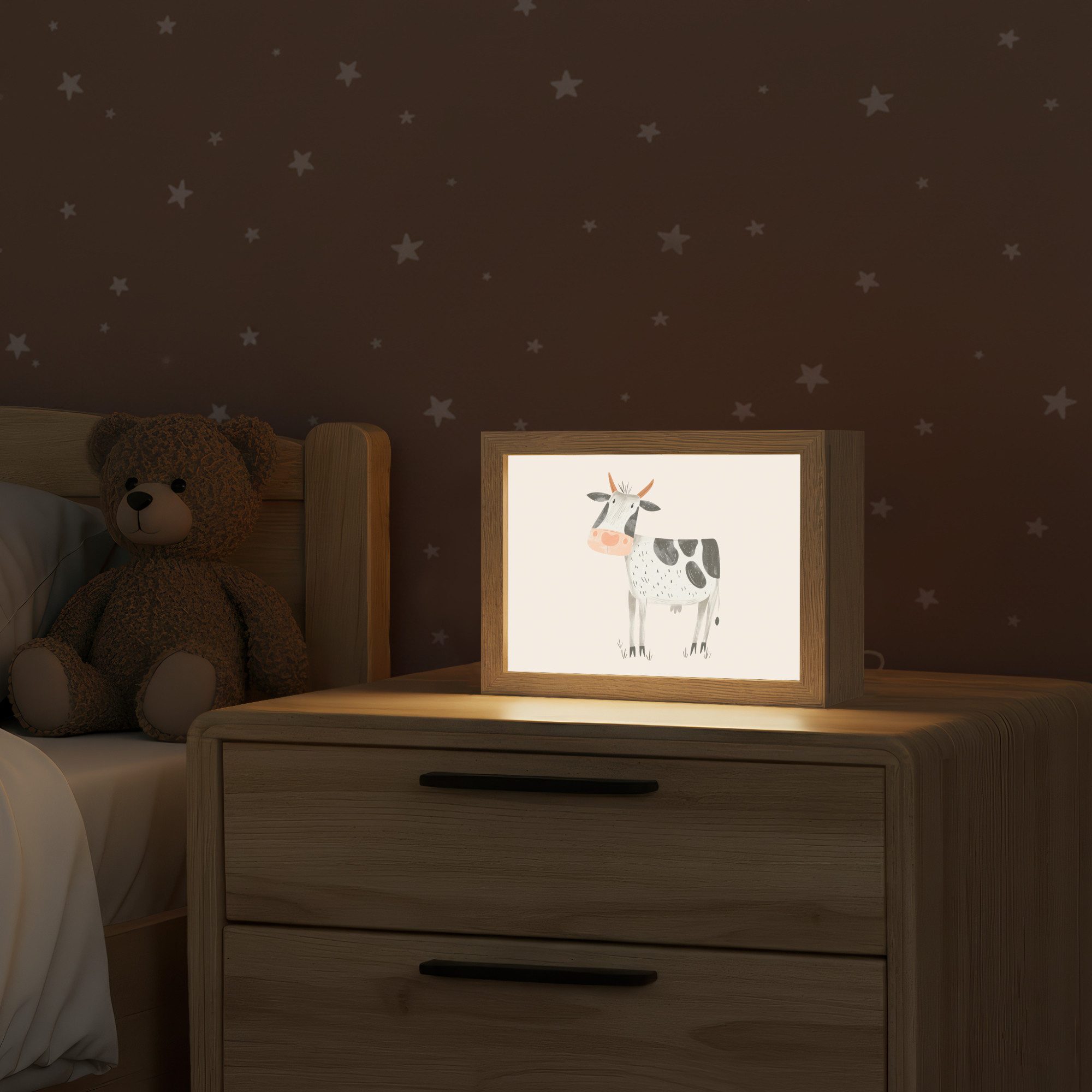 OnlyWow Nachttischlampe Lightbox Kuh - Bauernhoftier - Tiere - Pastellfarben - Jungen, Dimmbar, Farbwechsel, LED, Warmweiß, Kaltweiß, Neutralweiß Einstellbar, K – Bild 2 von 5