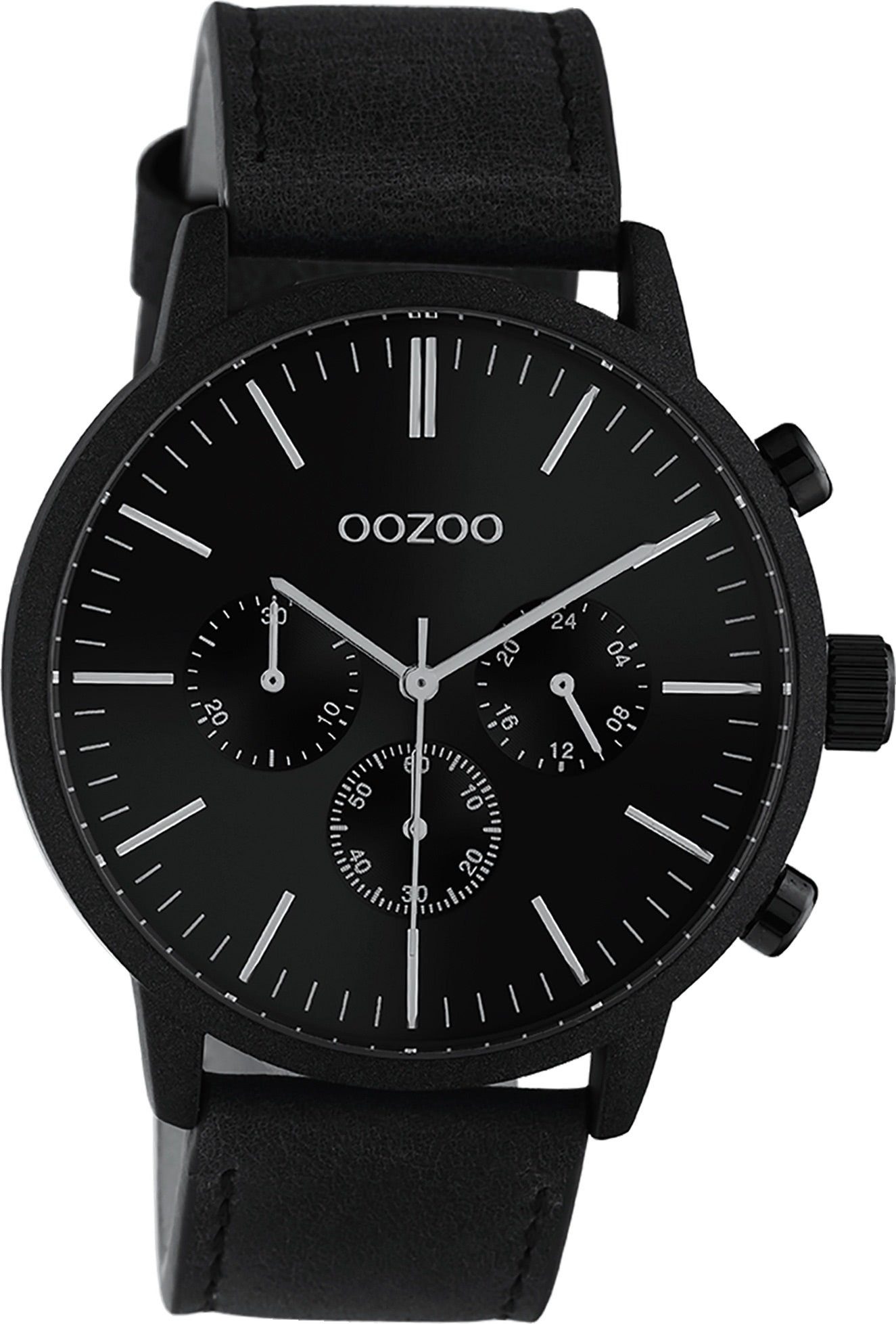 OOZOO Quarzuhr Oozoo Leder Unisex Uhr C10919 Analog, Damen, Herrenuhr Lederarmband schwarz, rundes Gehäuse, groß (ca. 45mm)