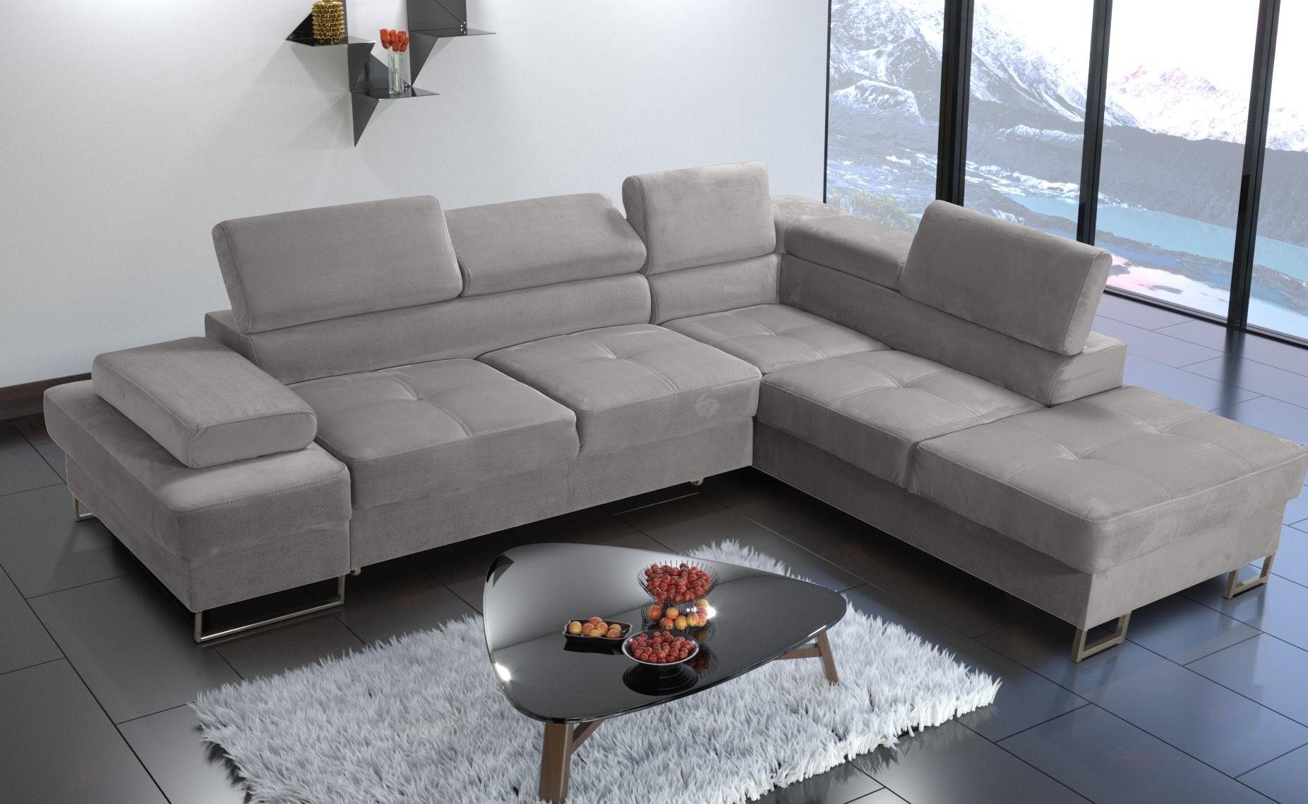 JVmoebel Ecksofa, Ecksofa Polsterung Modern Couch L-Form Textil Grau Wohnzimmer gelb