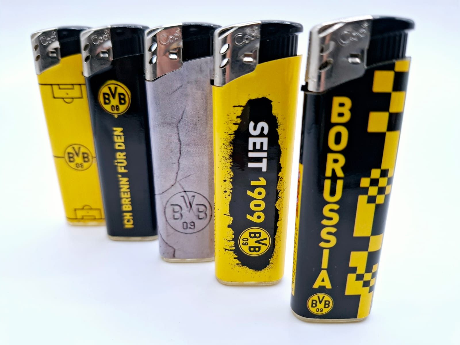 BVB Feuerzeug BVB Lizenz Mehrweg Feuerzeug 5 Stück gelb schwarz (5-St), Fussball BVB Feuerzeuge 5 Stück im Set