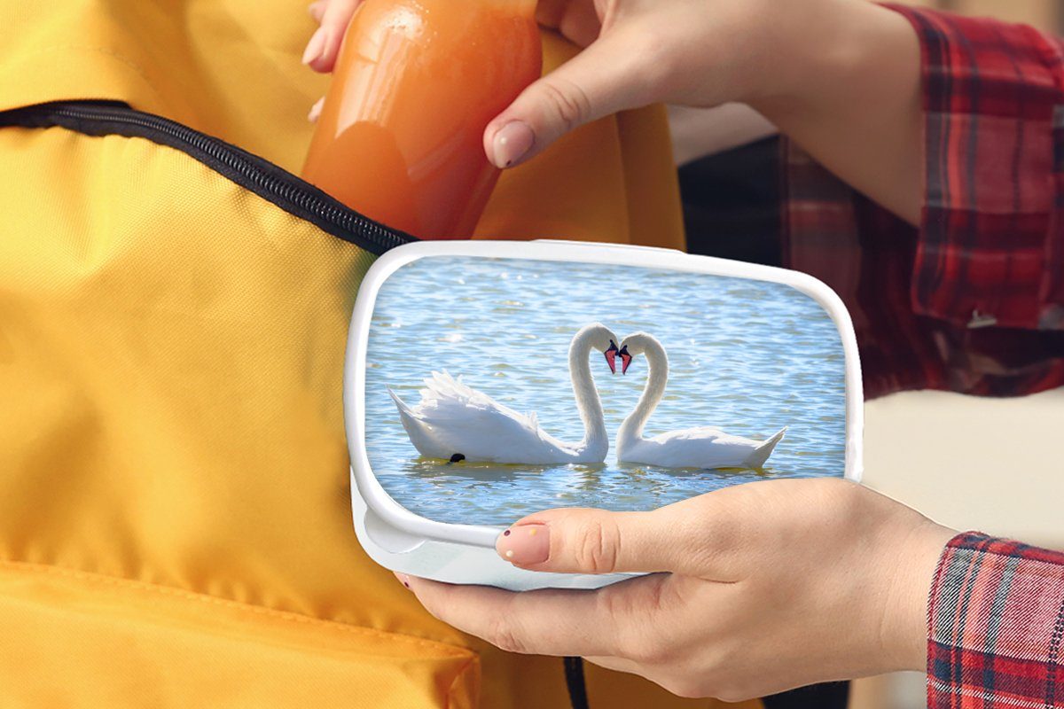 Wasser (2-tlg), Erwachsene, Schwan - Sonne, - MuchoWow weiß und - Brotdose, Liebe für Kunststoff, Lunchbox Mädchen für Kinder und Brotbox Vögel - Jungs