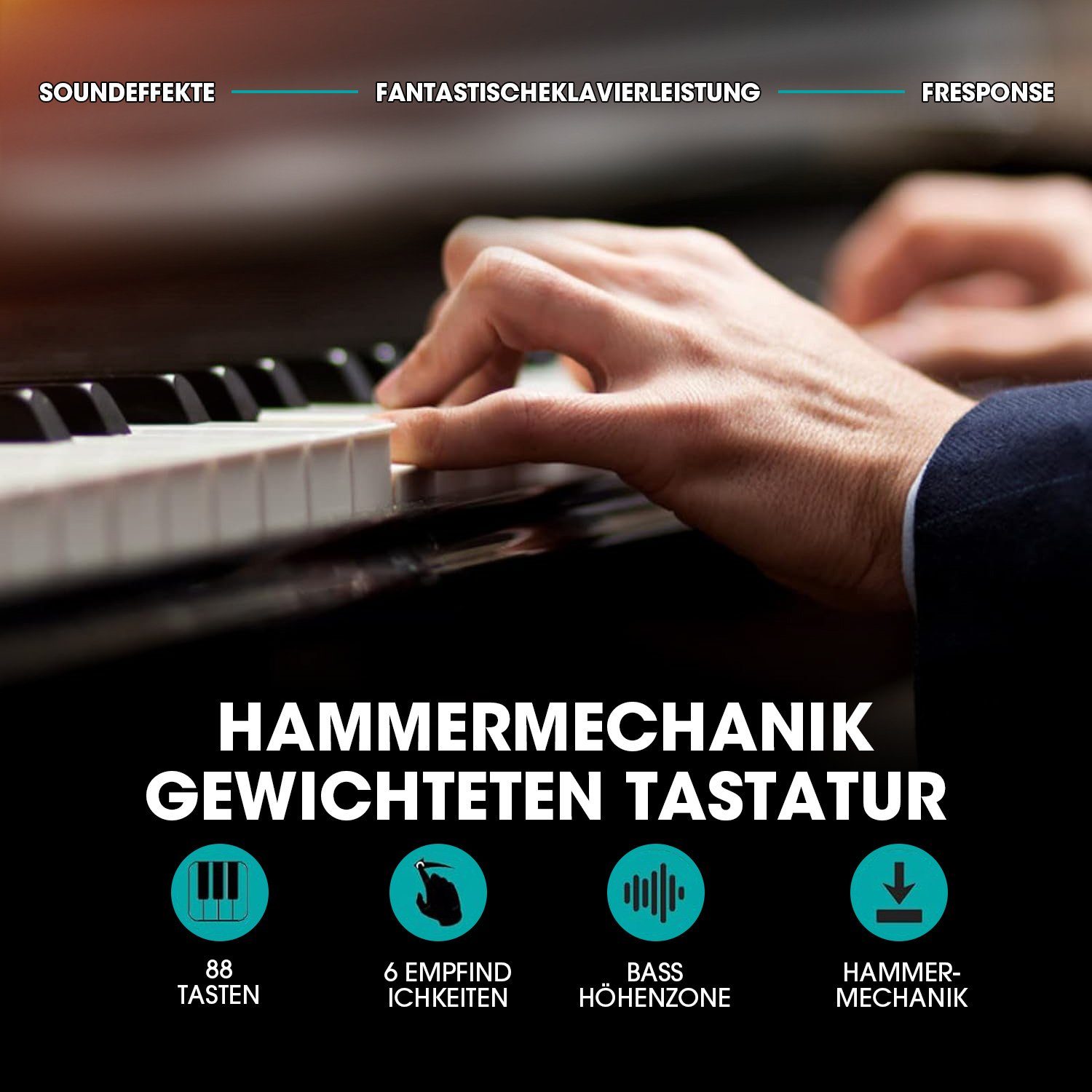 MUSTAR Digitalpiano E-Piano mit Hammermechanik,88 Tasten, 3 Pedale, Dual Kontrollsystem,USB/MIDI