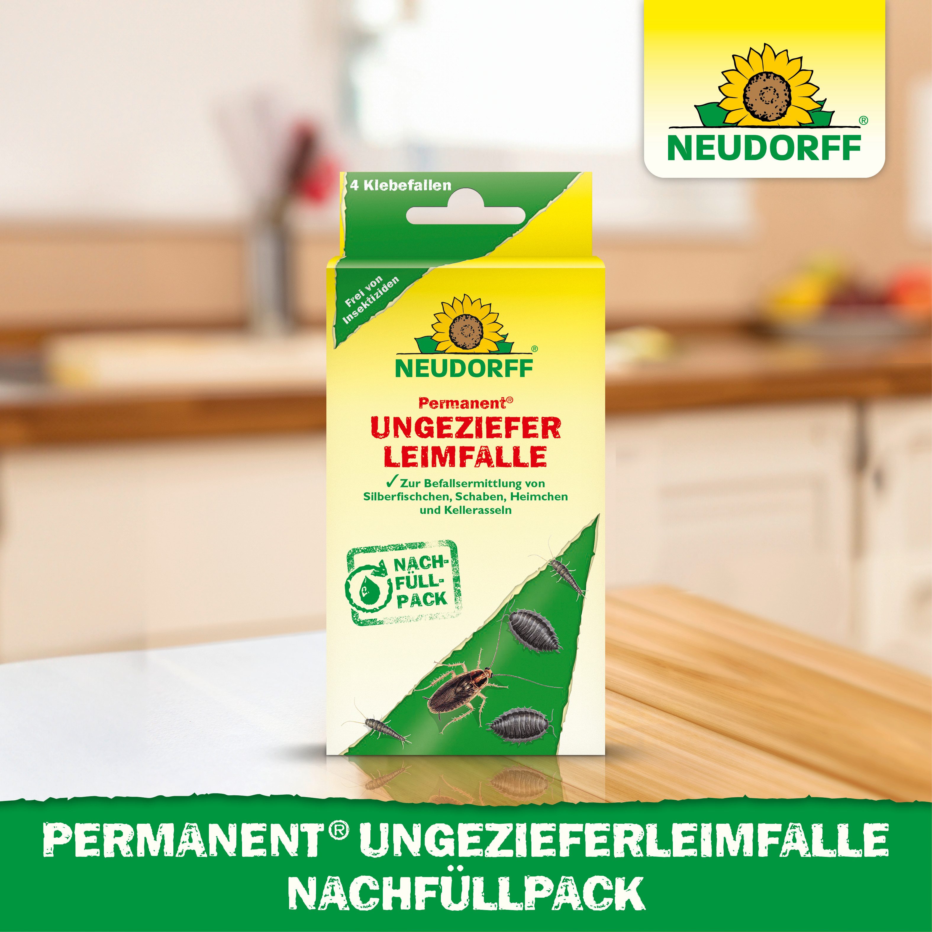Neudorff Klebefalle Permanent UngezieferLeimFalle Nachfüllpack 4 Stk., 4 Klebeböden mit geruchlosem Spezialleim zum Nachfüllen – Bild 4 von 5